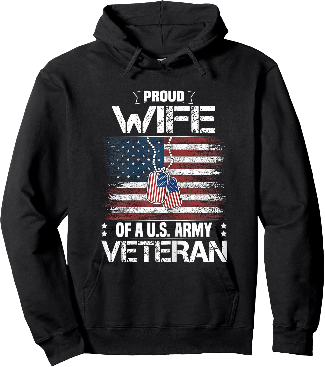 Proud Wife Of A US Army Veteran Day Family Matching Hoodie - Hoodie | Black