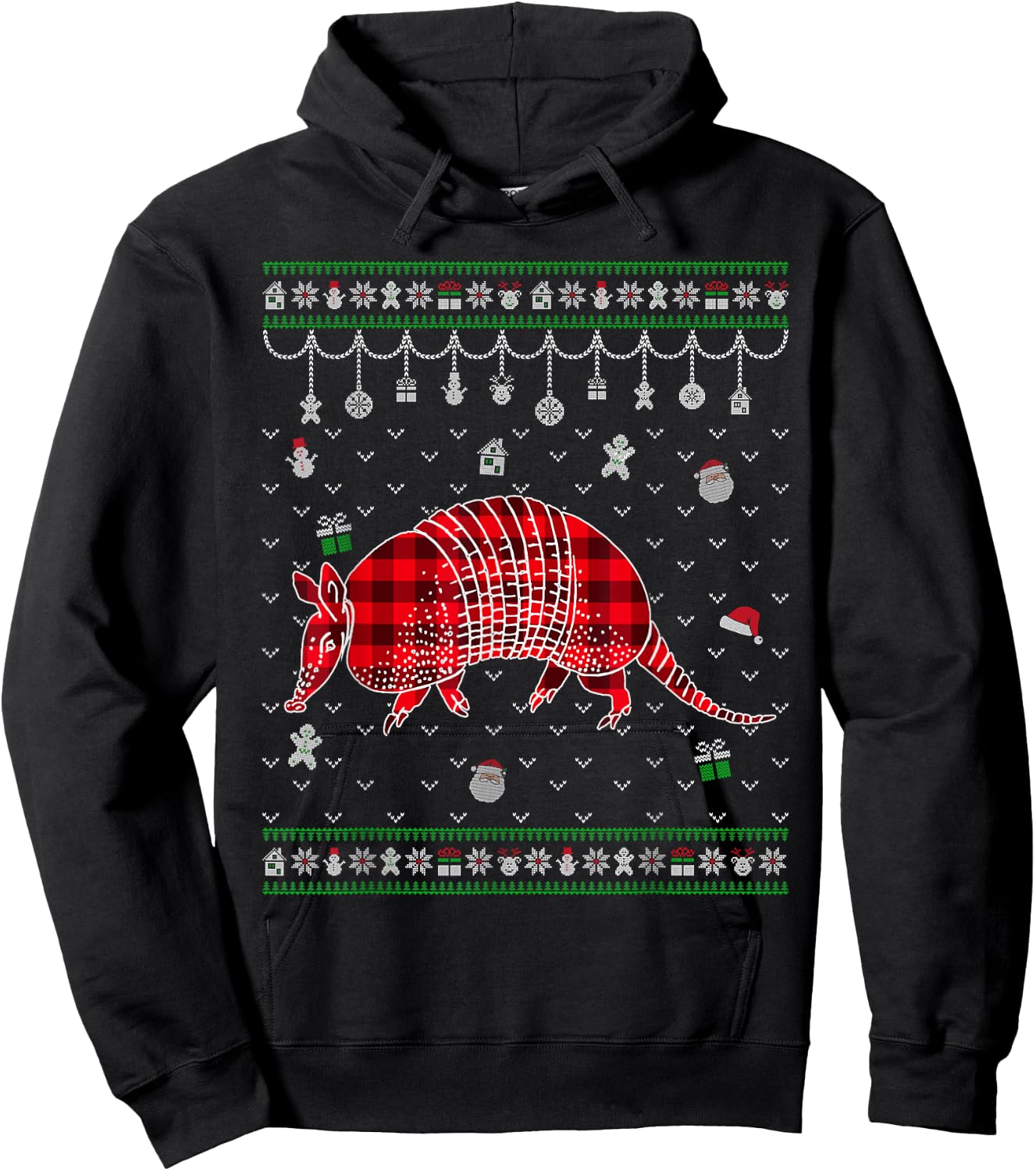 Red Plaid Armadillo Lover Funny Ugly Christmas Sweater Hoodie - Hoodie | Black