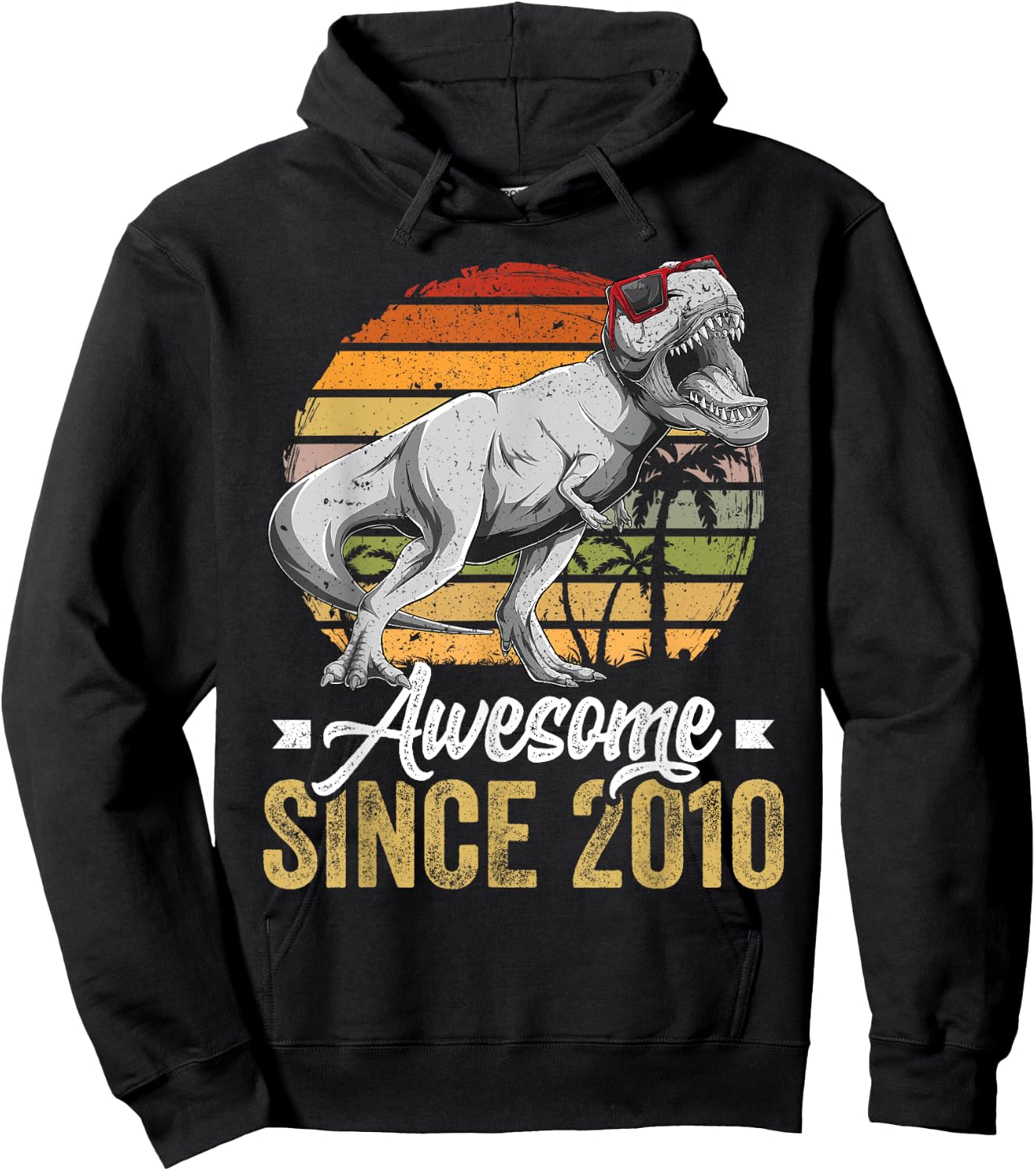Awesome Since 2010 15 Years Old 15th Birthday Trex Dinosaur Hoodie - Hoodie | Black