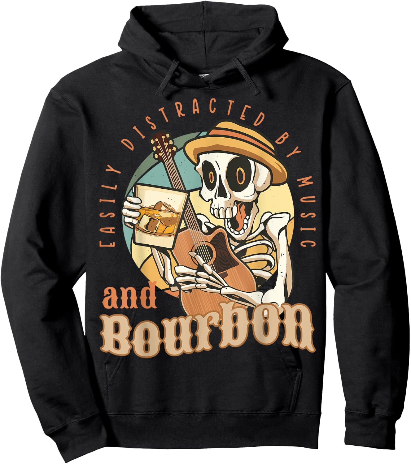 Easily Distracted By Music And Bourbon Funny Bourbon Hoodie - Hoodie | Black