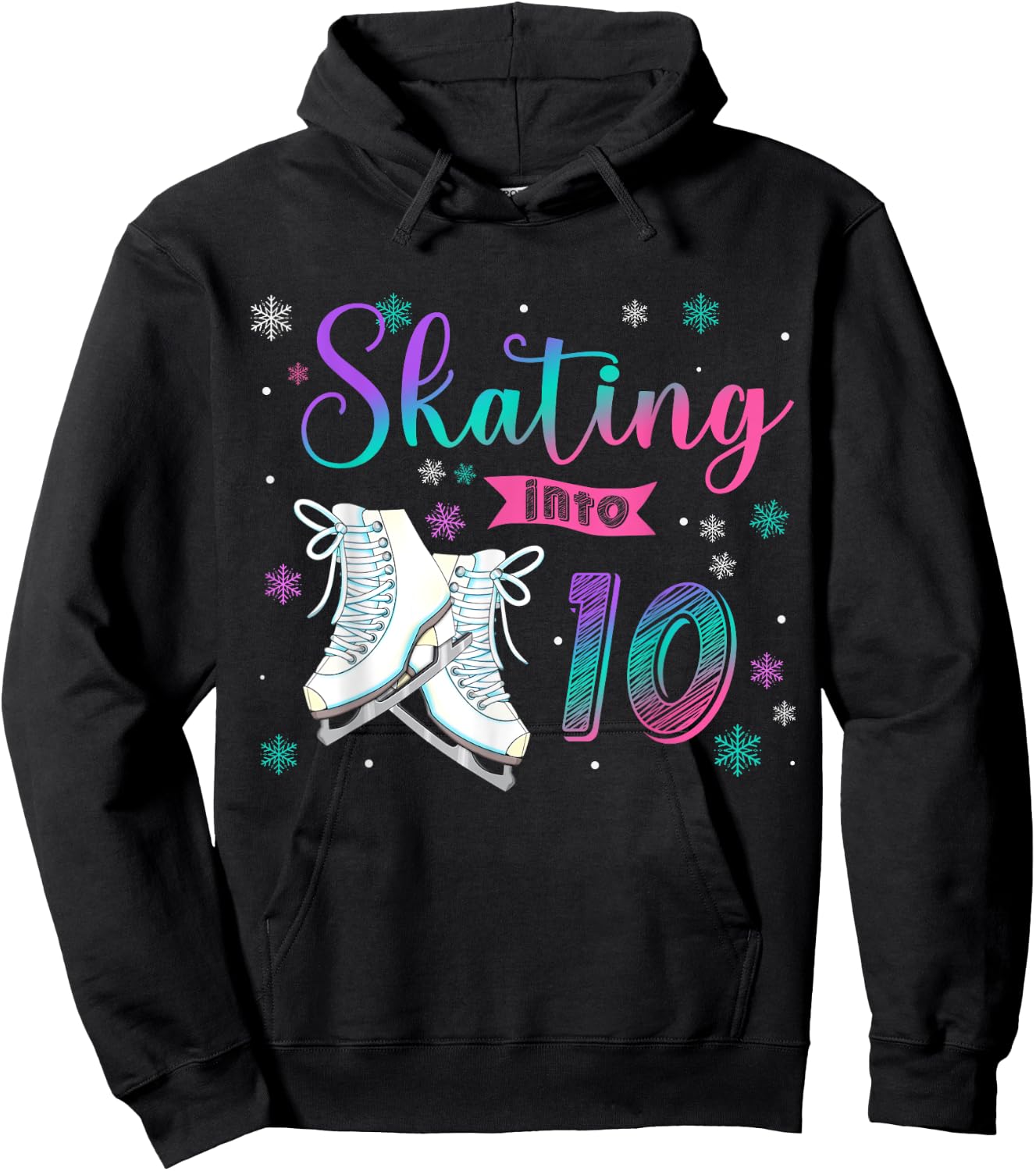 Ice Skating Rolling 10th Birthday Party Girl Family Matching Hoodie - Hoodie | Black