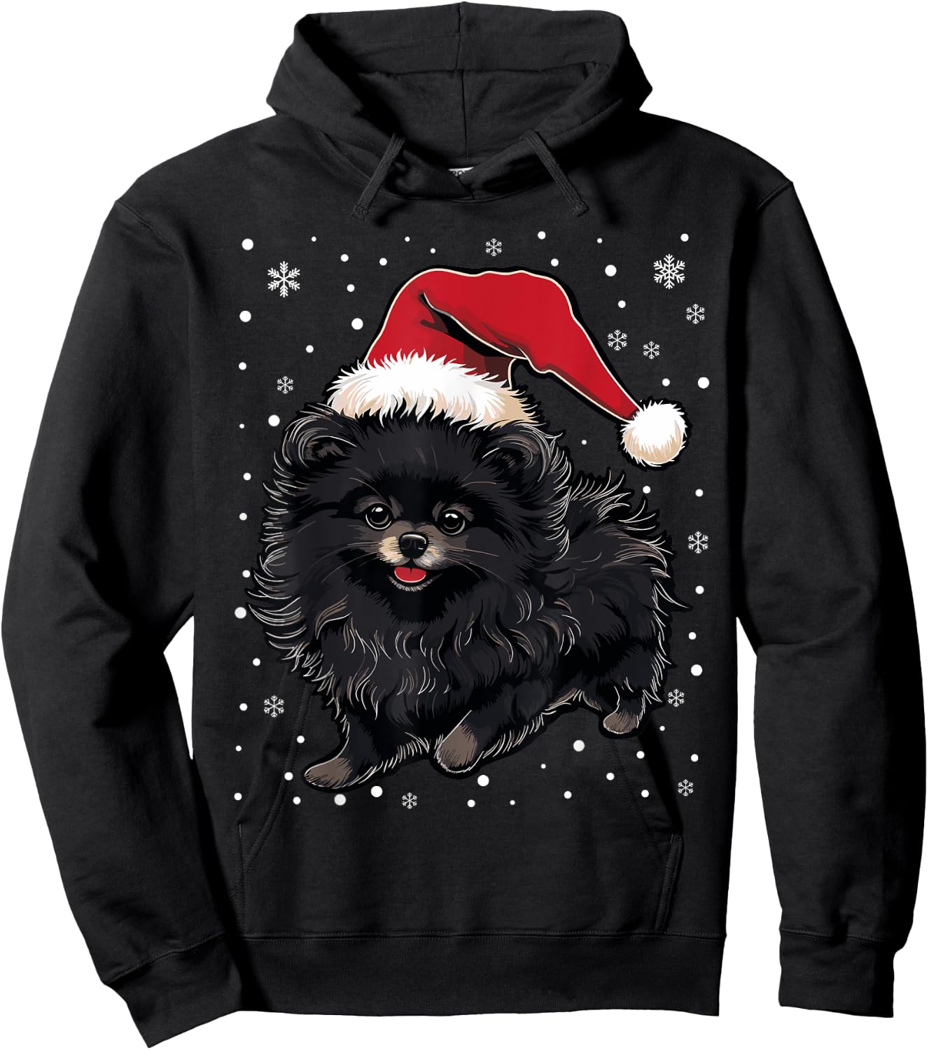 Black Pomeranian Dog Christmas Santa Hat Xmas Pajama Men Women Kids Hoodie - Hoodie | Black
