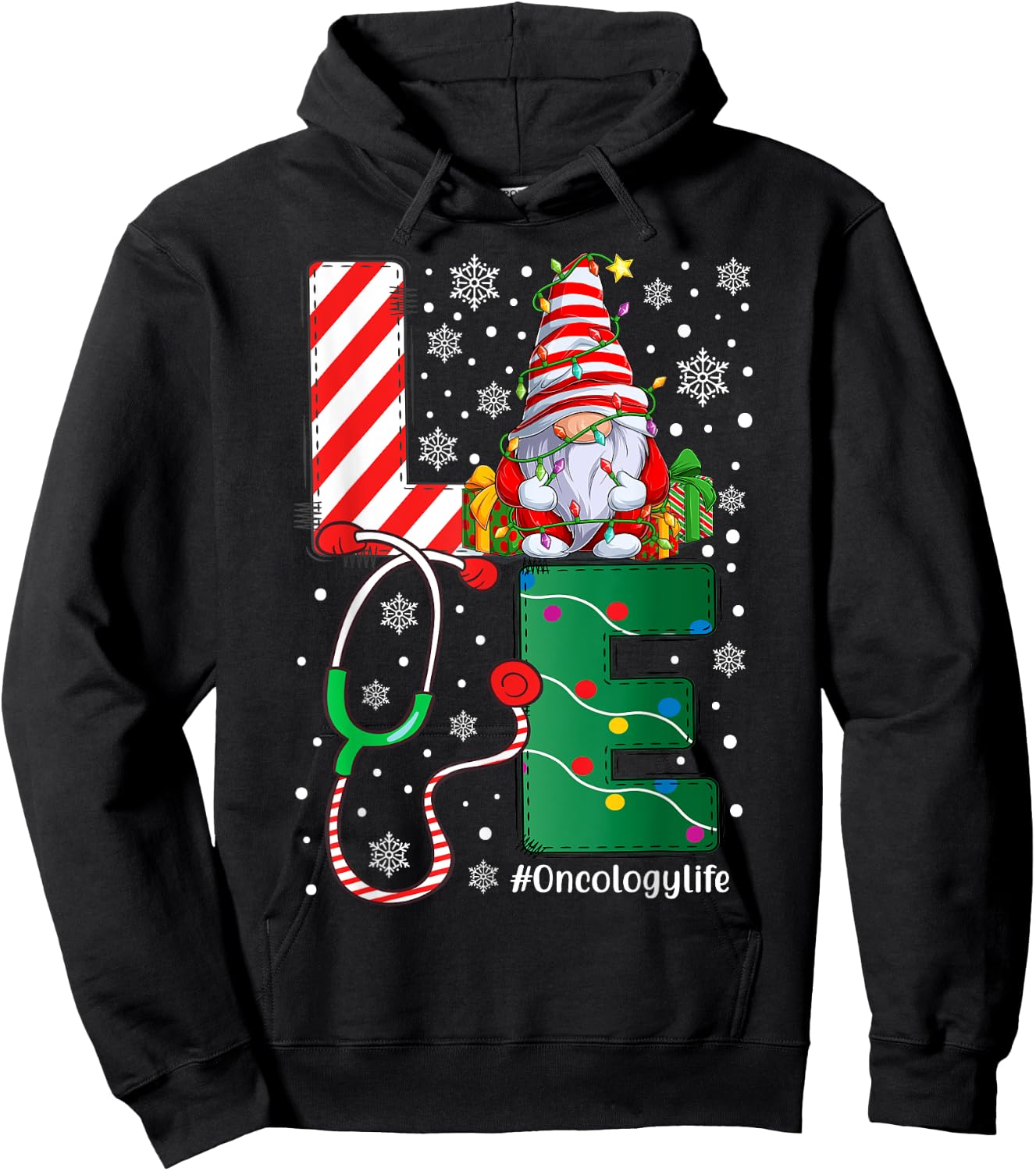 Oncology Nurse Worker Funny Gnomes Christmas Love Nurse Life Hoodie - Hoodie | Black