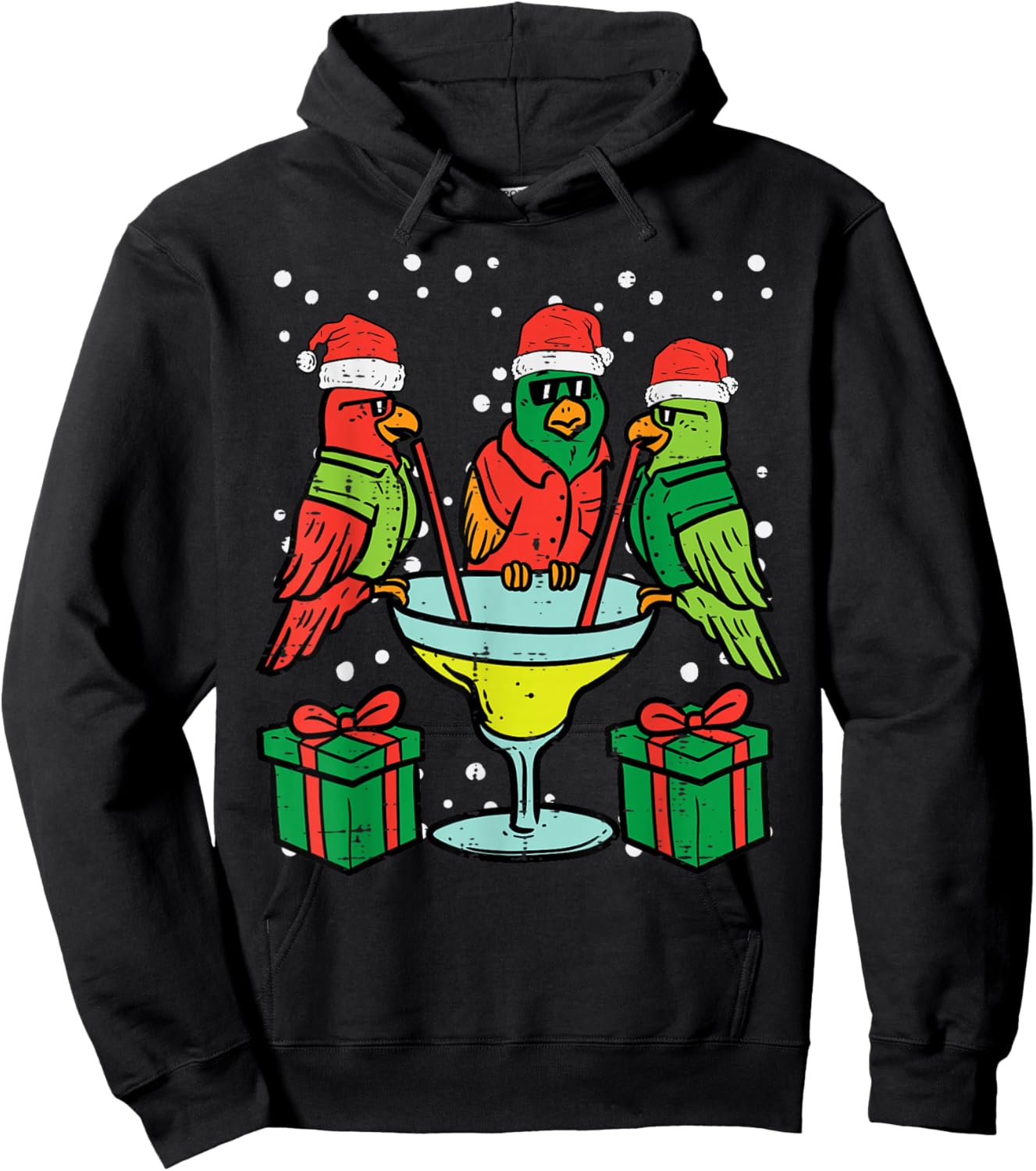 Christmas Parrots Santa Funny Xmas Bird Vacation Men Women Hoodie - Hoodie | Black