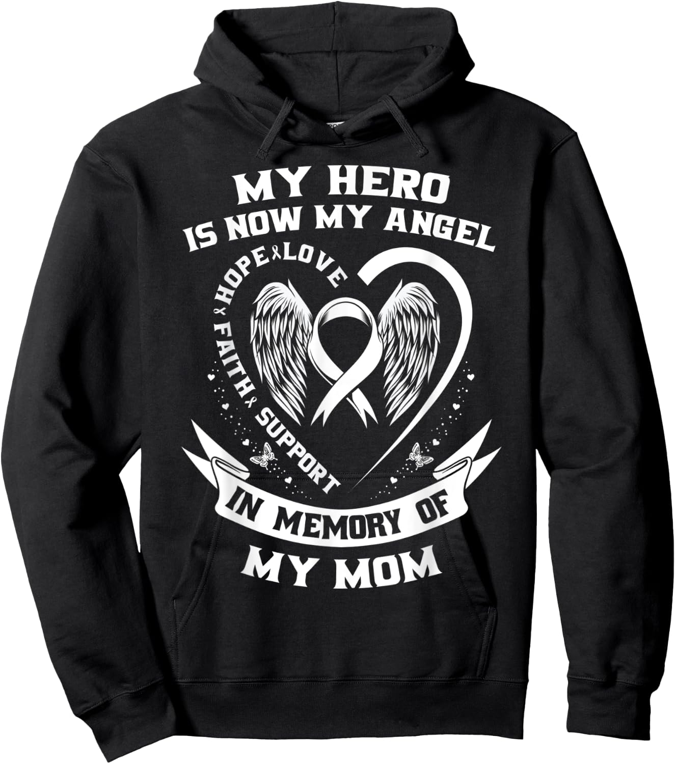 In Memory of Mom Lung Cancer Awareness Wings Heart Memorial Hoodie - Hoodie | Black