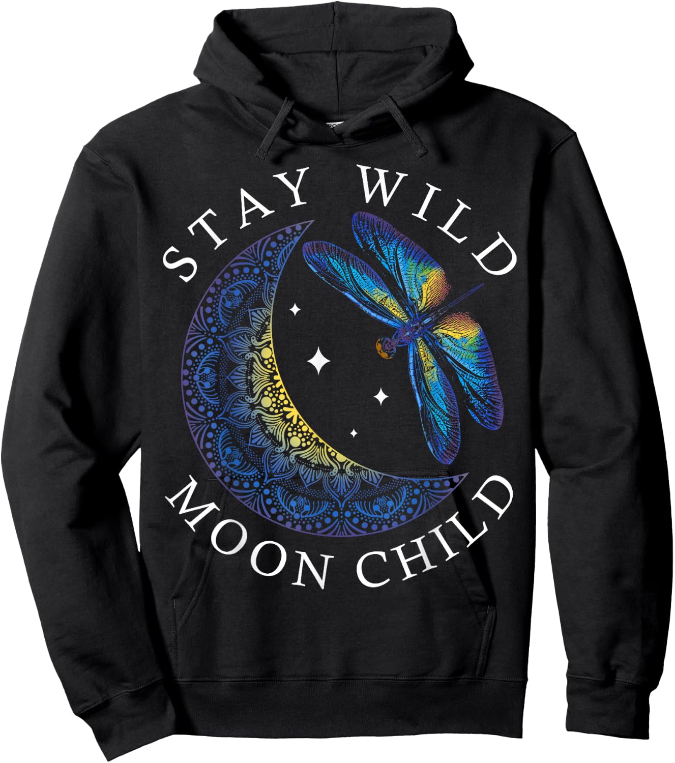 Stay Wild Moon Child Dragonfly Boho Hippie Astrology Hoodie - Hoodie | Black