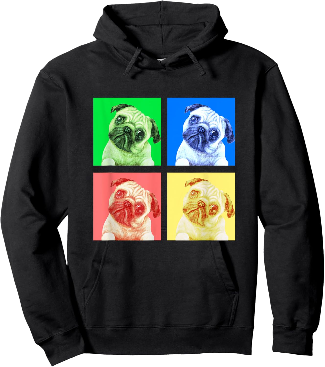 Cute Pug Dog Lovers Shirt Colorful Stylish Retro Boys Girls Hoodie - Hoodie | Black