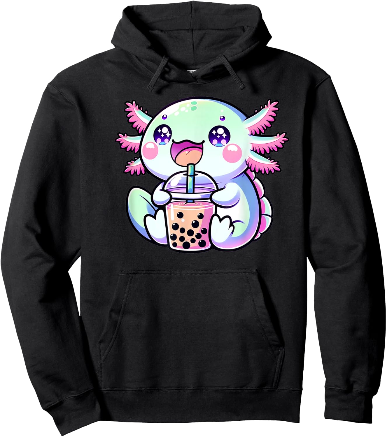 Cute Kawaii Axolotl Boba Bubble Tea Blue Pink Anime Bobalotl Men Women Kids Hoodie - Hoodie | Black