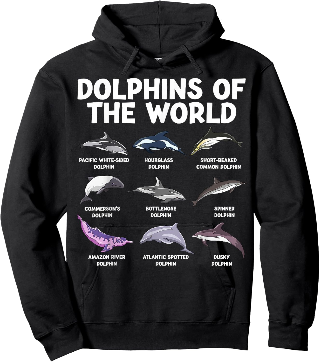 Dolphins Of The World Kawaii Types Of Dolphins Sea Animal Hoodie - Hoodie | Black