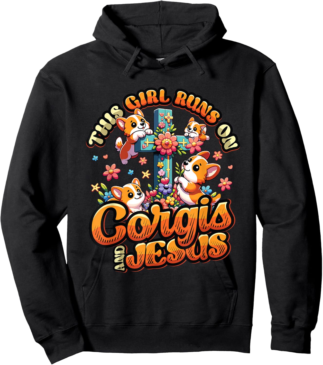 Corgis And Jesus Cute Corgis Christian Cross Girls Corgi Hoodie - Hoodie | Black