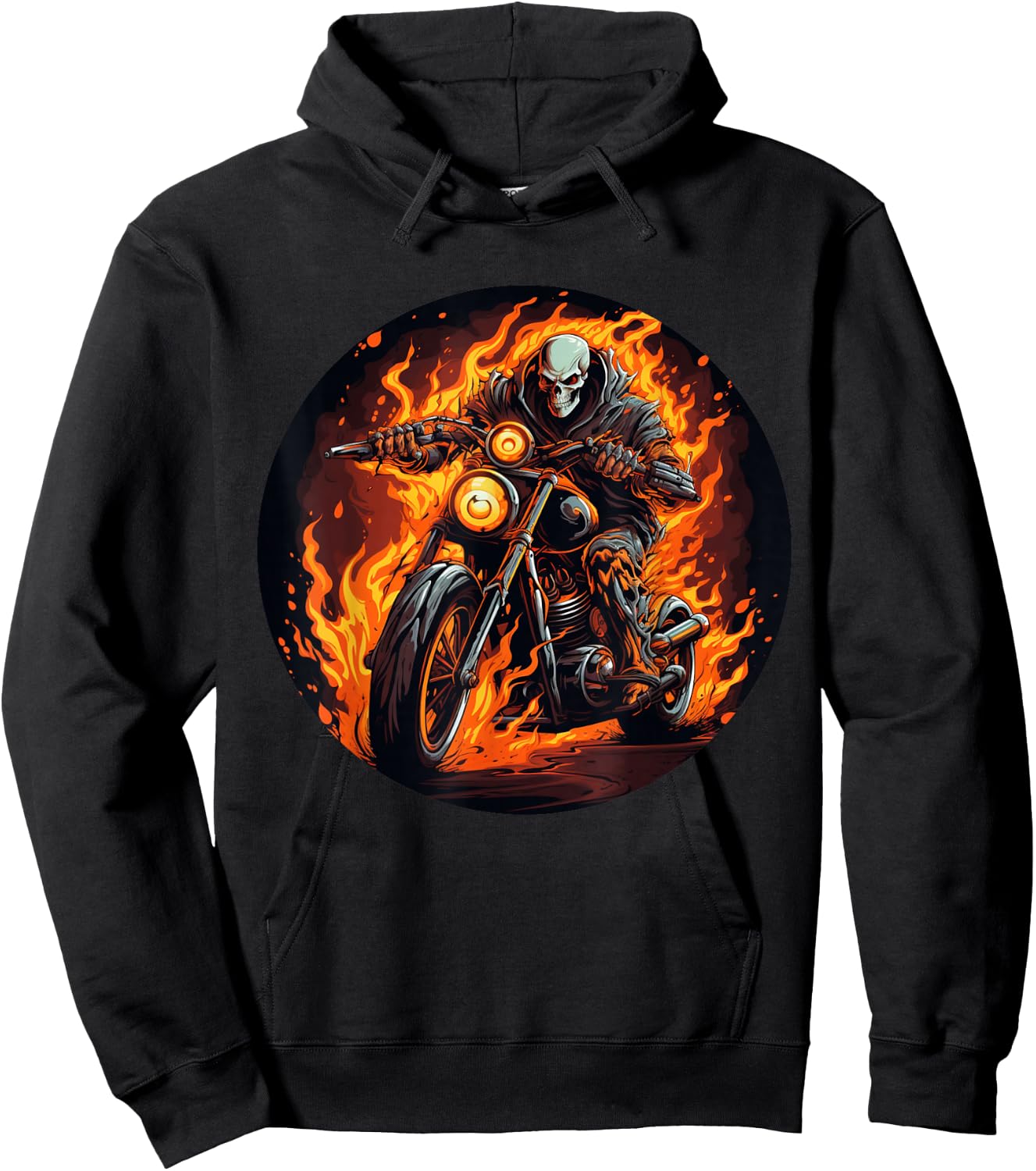 Skeleton Flames on burning Motorcycle for Motorbikes Lovers Hoodie - Hoodie | Black