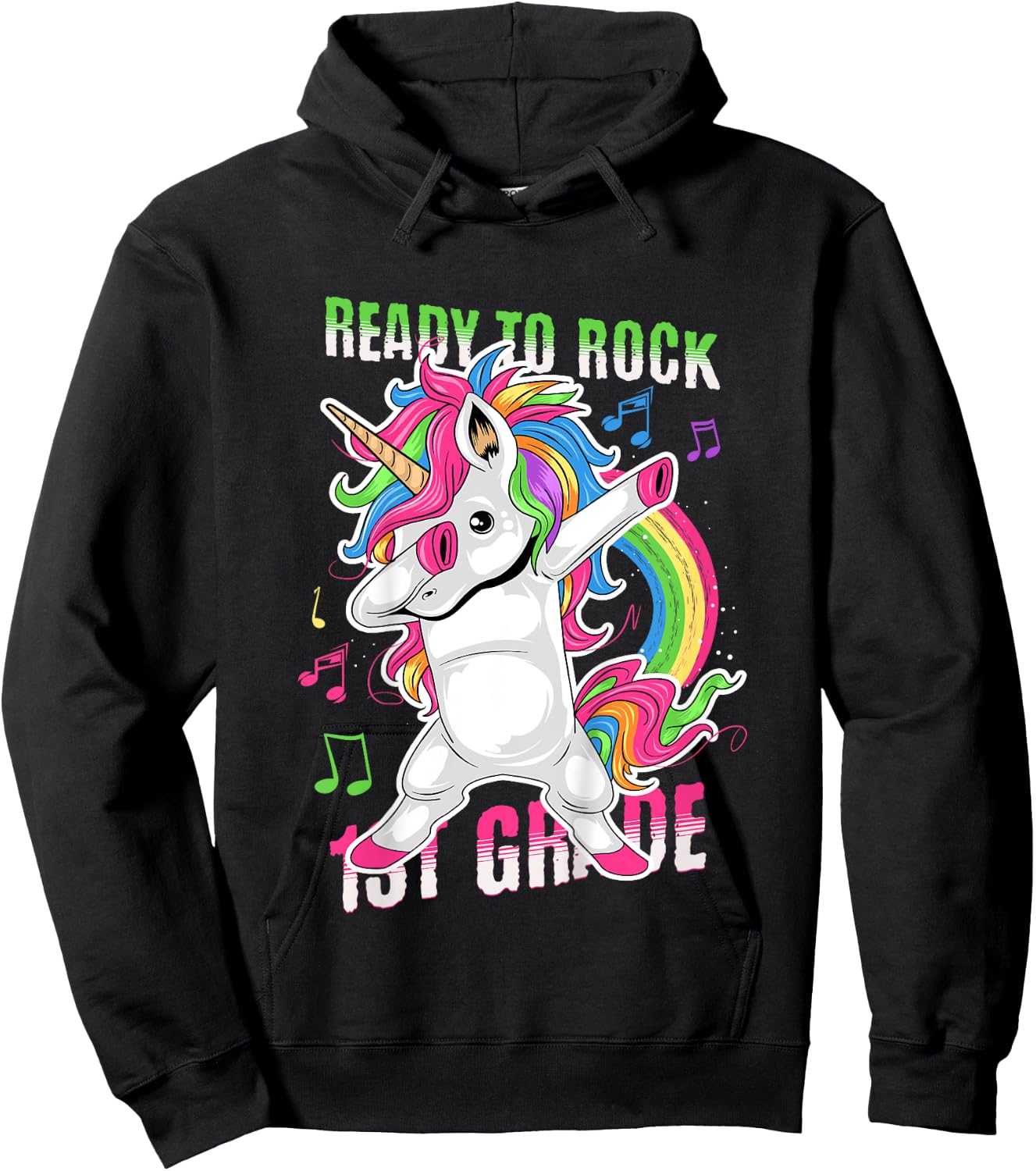 Kids Cute Girls Unicorn Ready To Rock 1st Grade Graphic Hoodie - Hoodie | Black