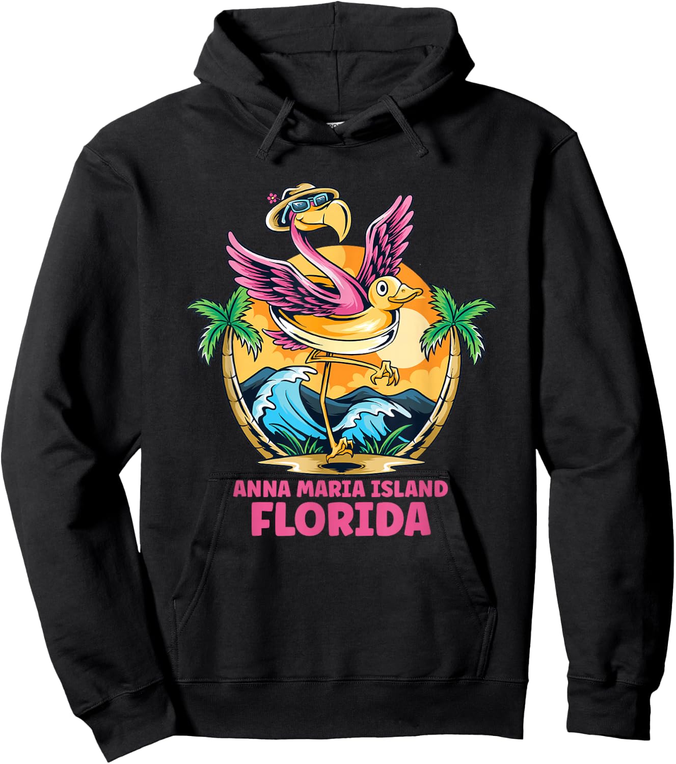 Anna Maria Island Florida Flamingo Beach Family Vacation Hoodie - Hoodie | Black