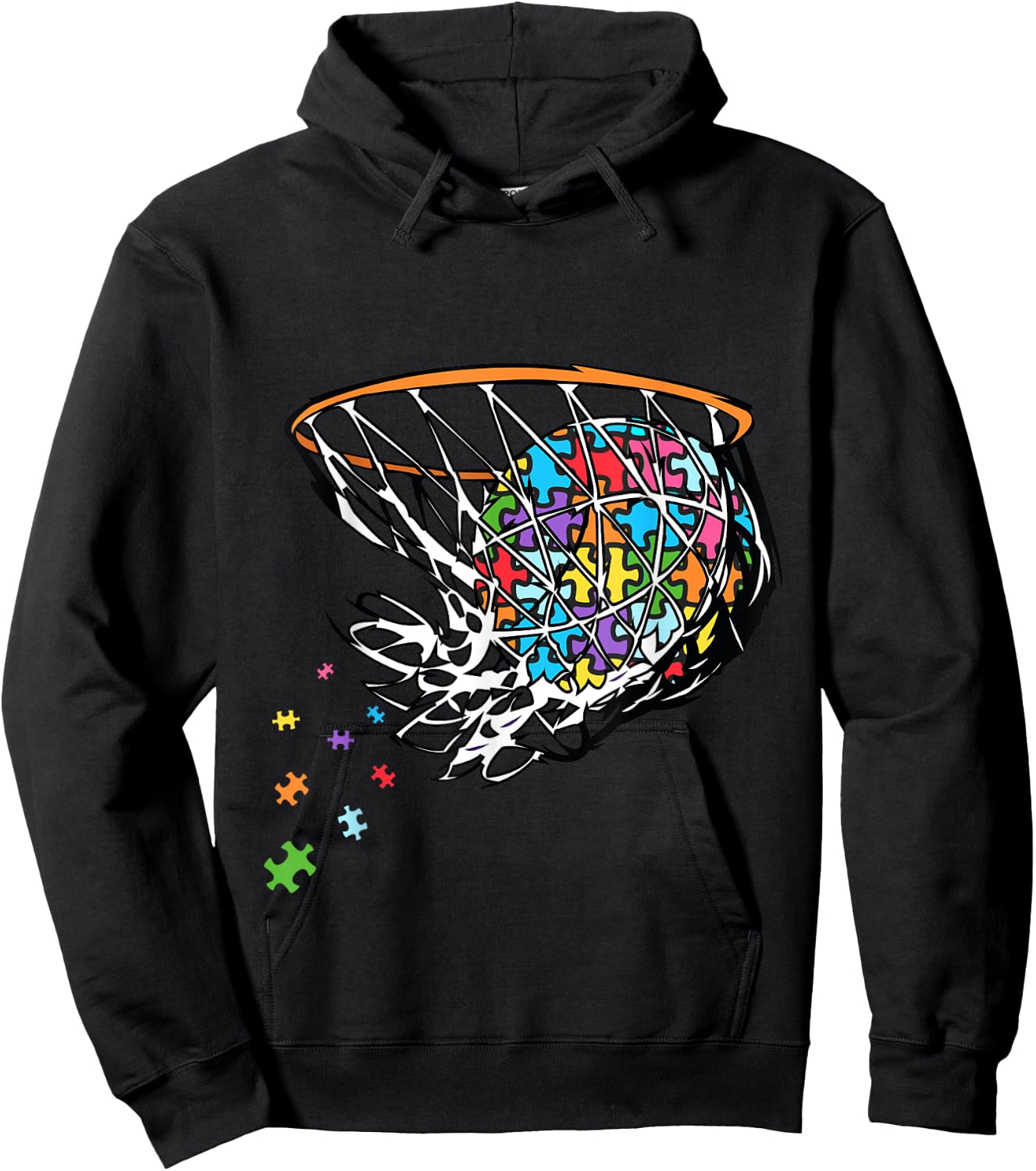 Basketball Autism Puzzle Autism Awareness Basketball Ball Hoodie - Hoodie | Black