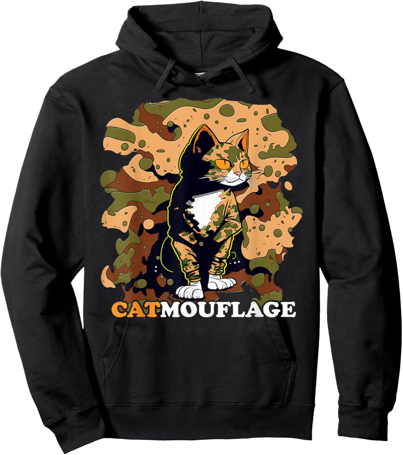 Funny Cat Pun Catmouflage Camo Joke Kids Men Women Hoodie - Hoodie | Black