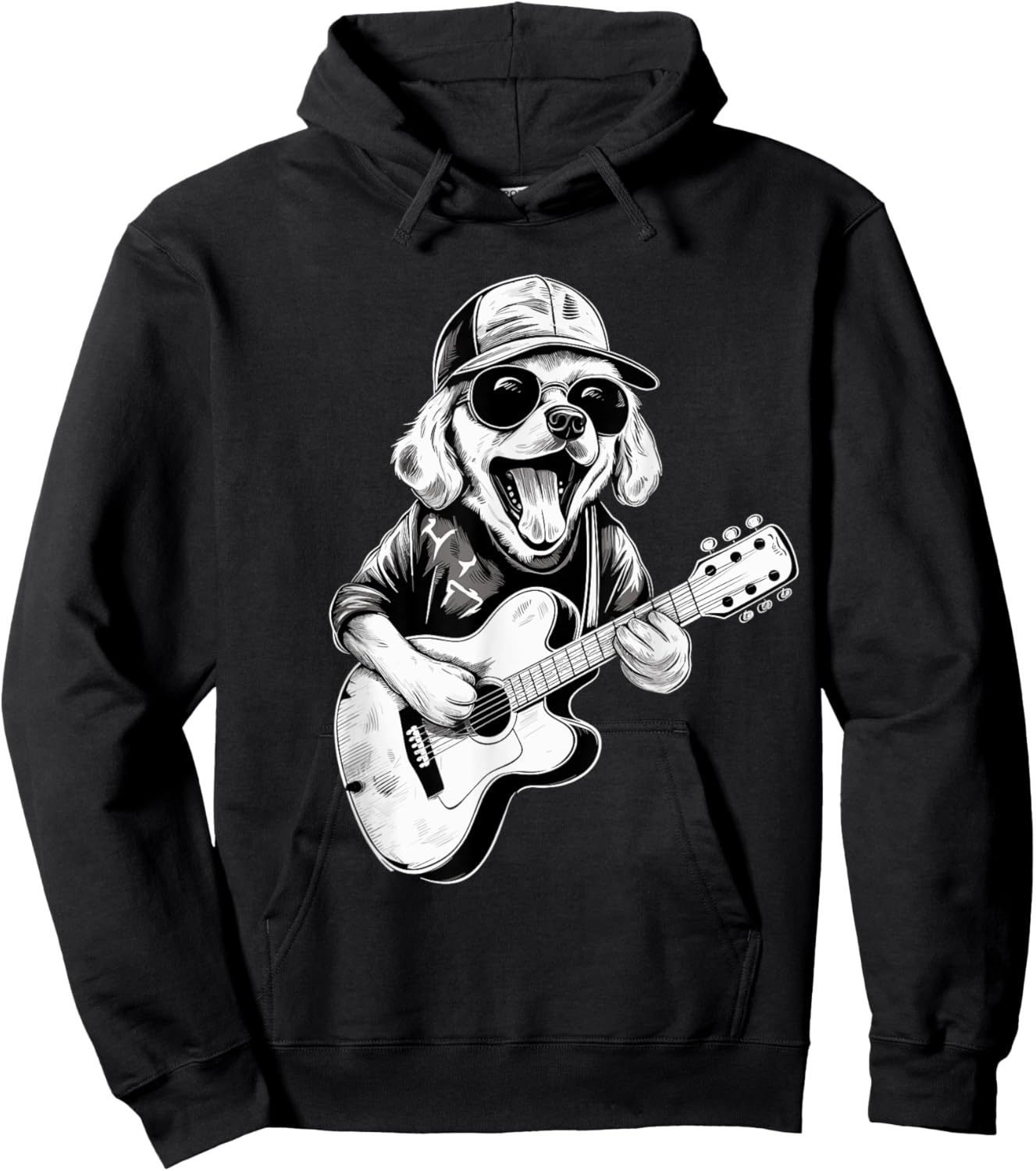 Golden Retriever Dog Playing Guitar Rock on Guitarist Women Hoodie - Hoodie | Black