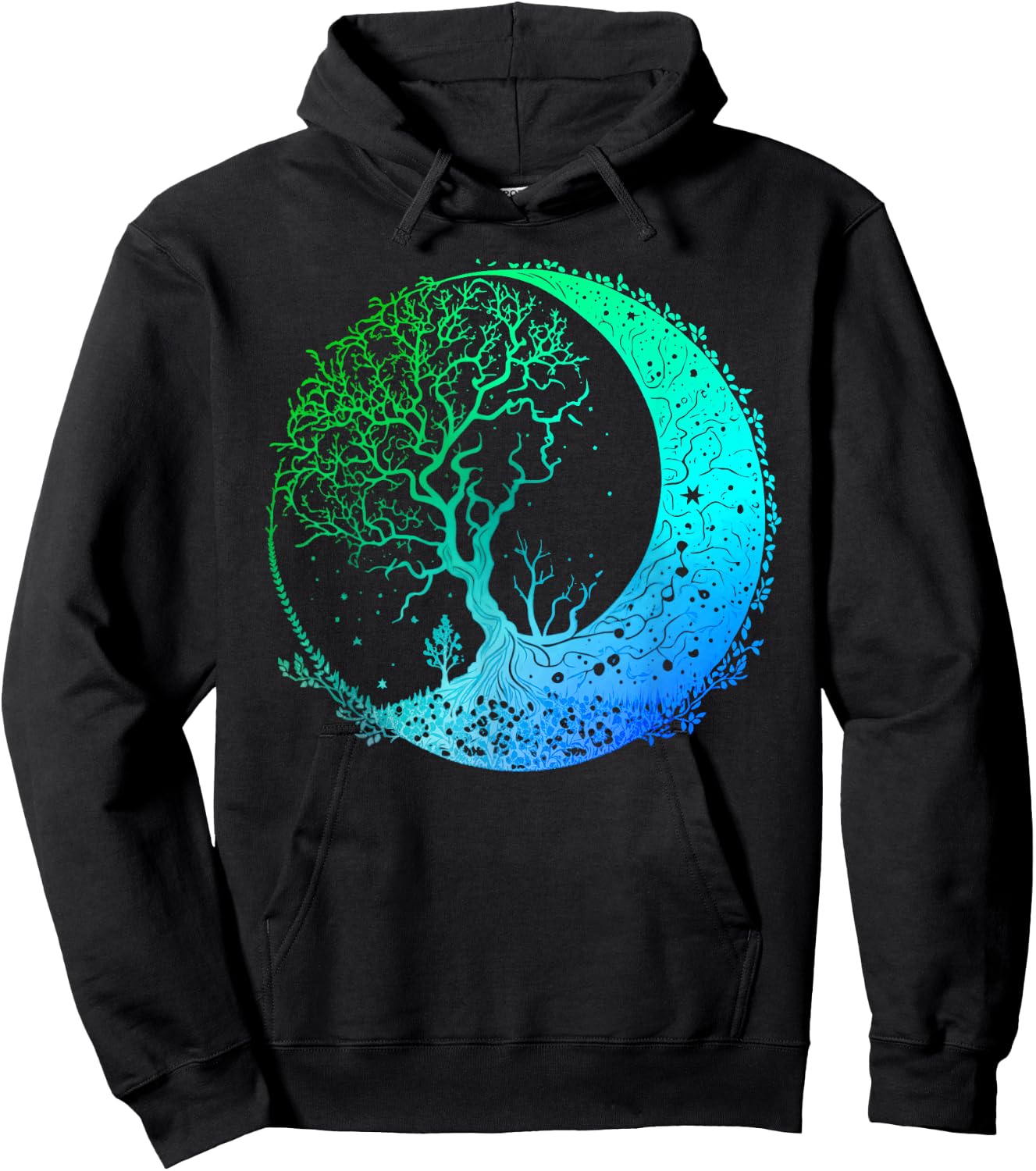 Crescent Moon Phases Mandala Chakra Tree of Life Yoga Hoodie - Hoodie | Black