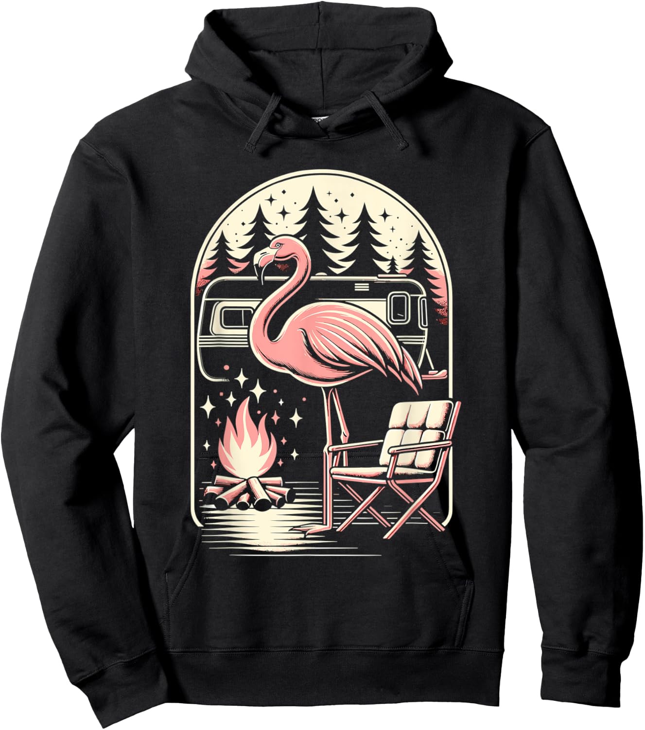 Funny Camping Flamingo Camper Camp Outdoor Travel Nature Hoodie - Hoodie | Black