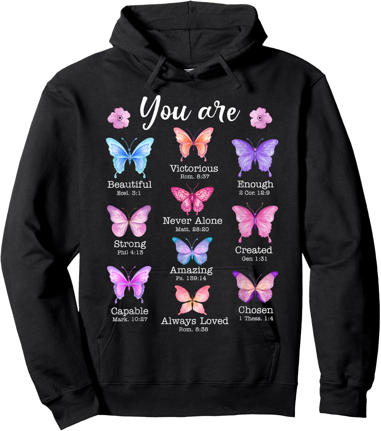 You Are Butterfly Beautiful Christian Religious Bible Verse Hoodie - Hoodie | Black