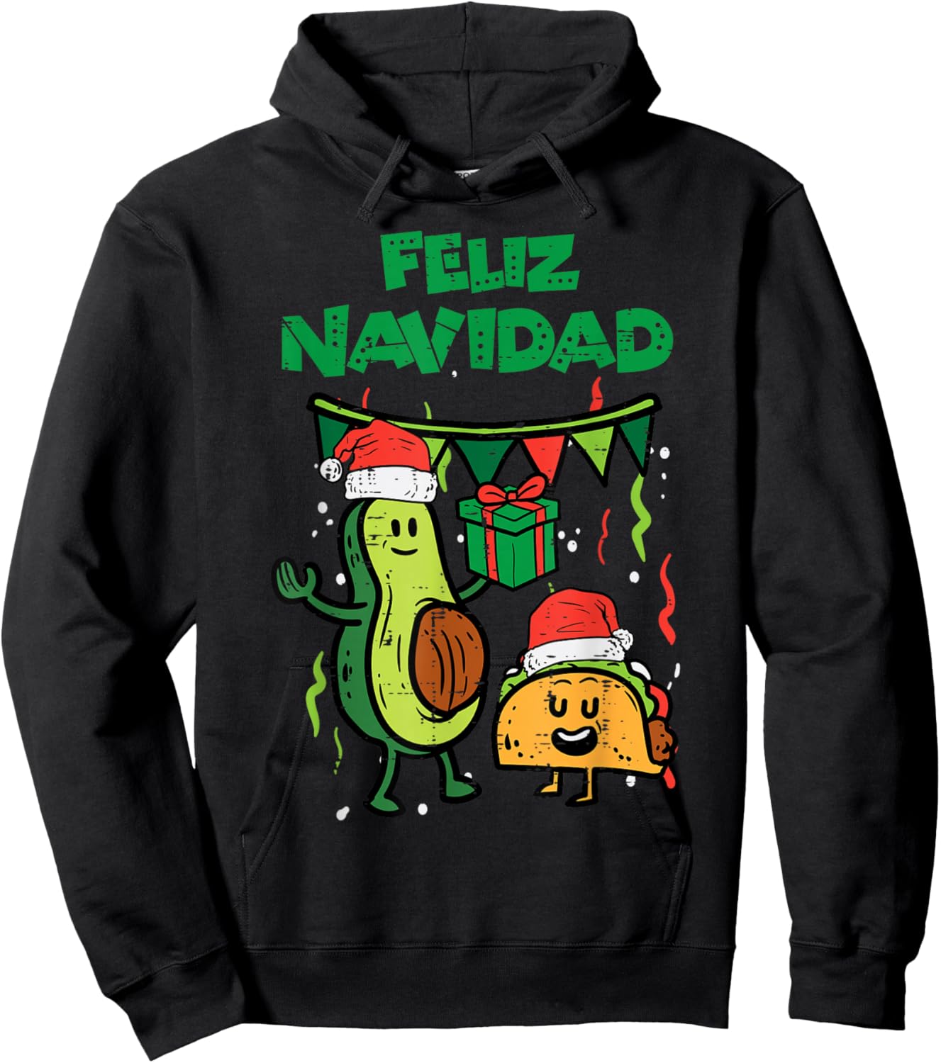 Feliz Navidad Avocado Tacos Mexican Christmas Men Women Kids Hoodie - Hoodie | Black