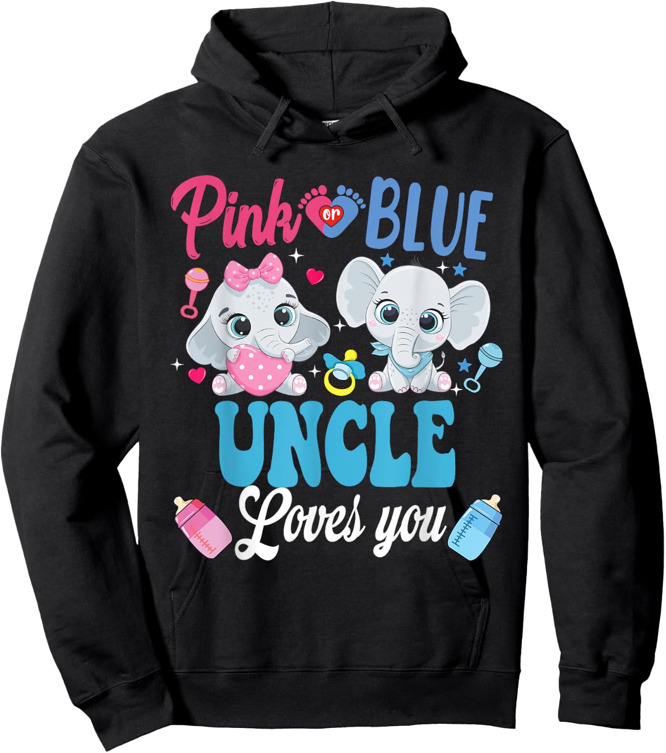 Pink Or Blue Uncle Loves Your shirt Elephant Gender Reveal Hoodie - Hoodie | Black