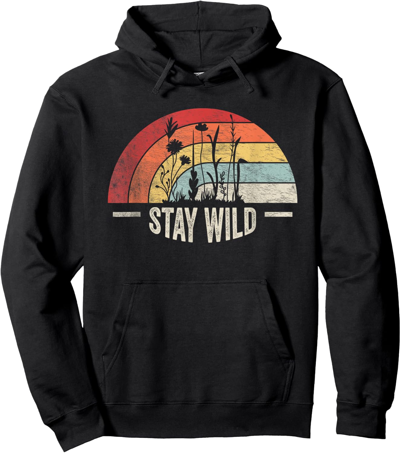 Retro Vintage Stay Wild Wildflower Inspirational Women Quote Hoodie - Hoodie | Black