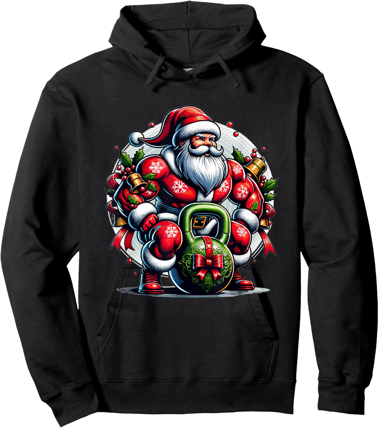 Buff Santa Kettlebell Christmas Hoodie - Hoodie | Black