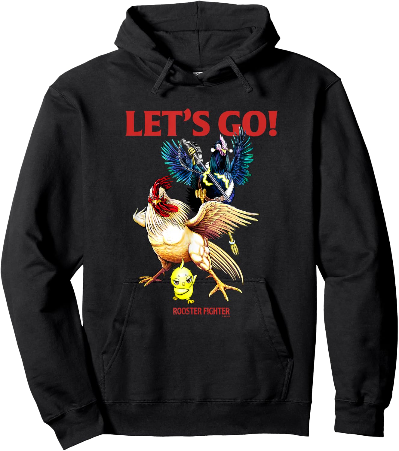 Rooster Fighter : -Adults, Black, Small, Short Sleeve, Classic Fit, Graphic Design Hoodie - Hoodie | Black