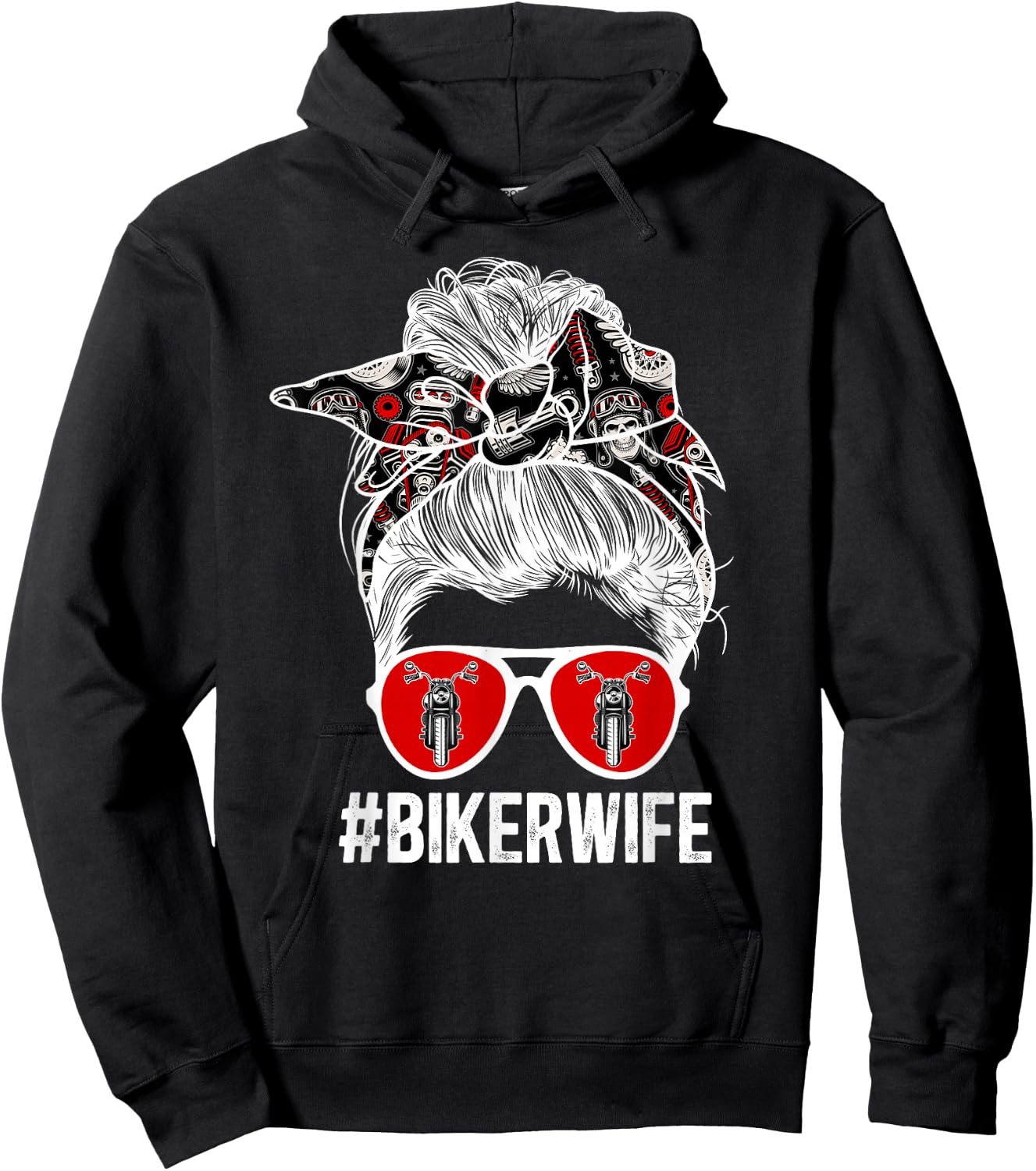 Cute Biker Wife Anniversary Biker Wife Messy Bun Motorcycle Wife - Black, Small Hoodie - Hoodie | Black