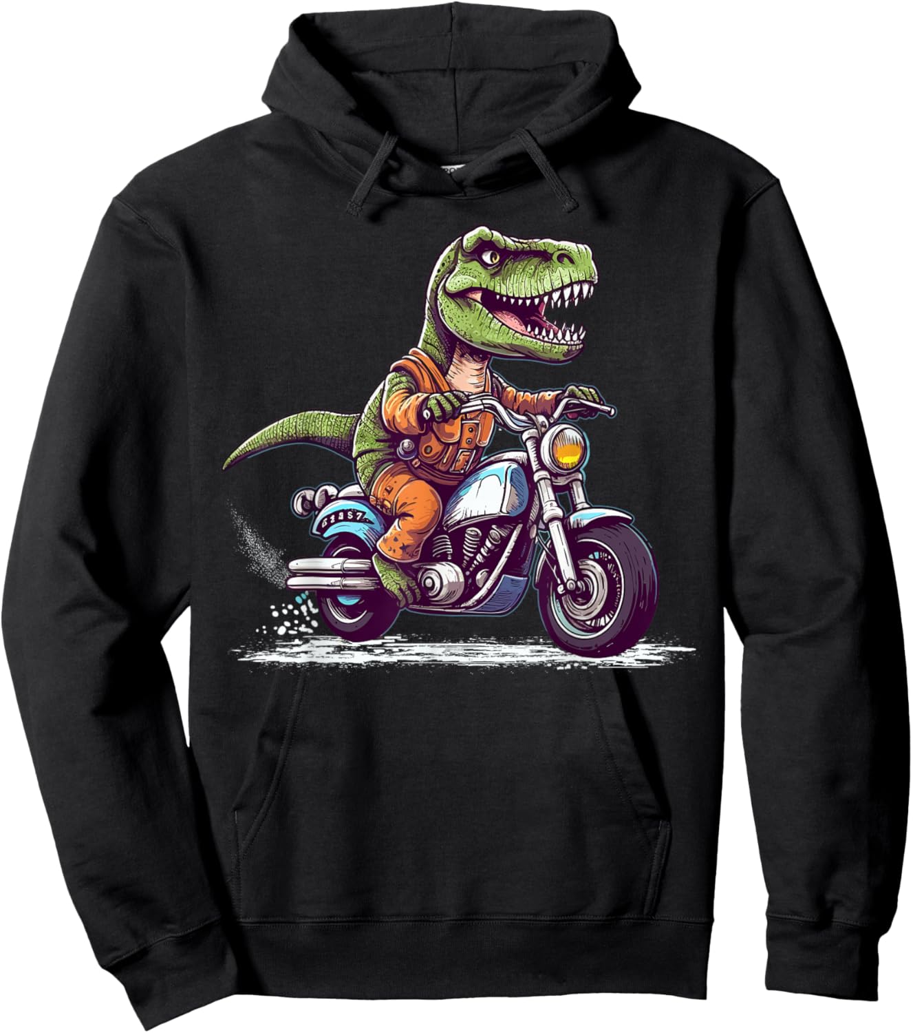 Biker T Rex On Motor Bike Dinosaur T Rex Riding Motorcycle Hoodie - Hoodie | Black