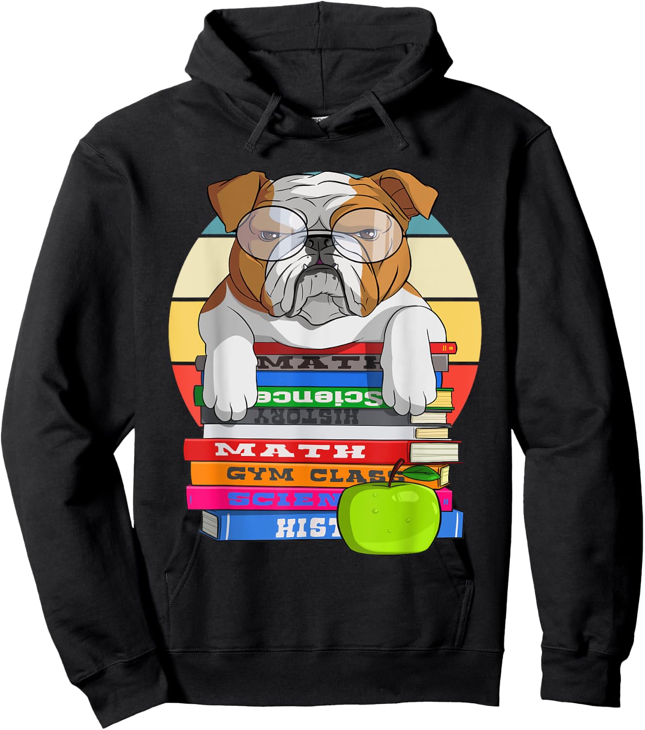 English Bulldog Back To School Book Worm Dog Hoodie - Hoodie | Black