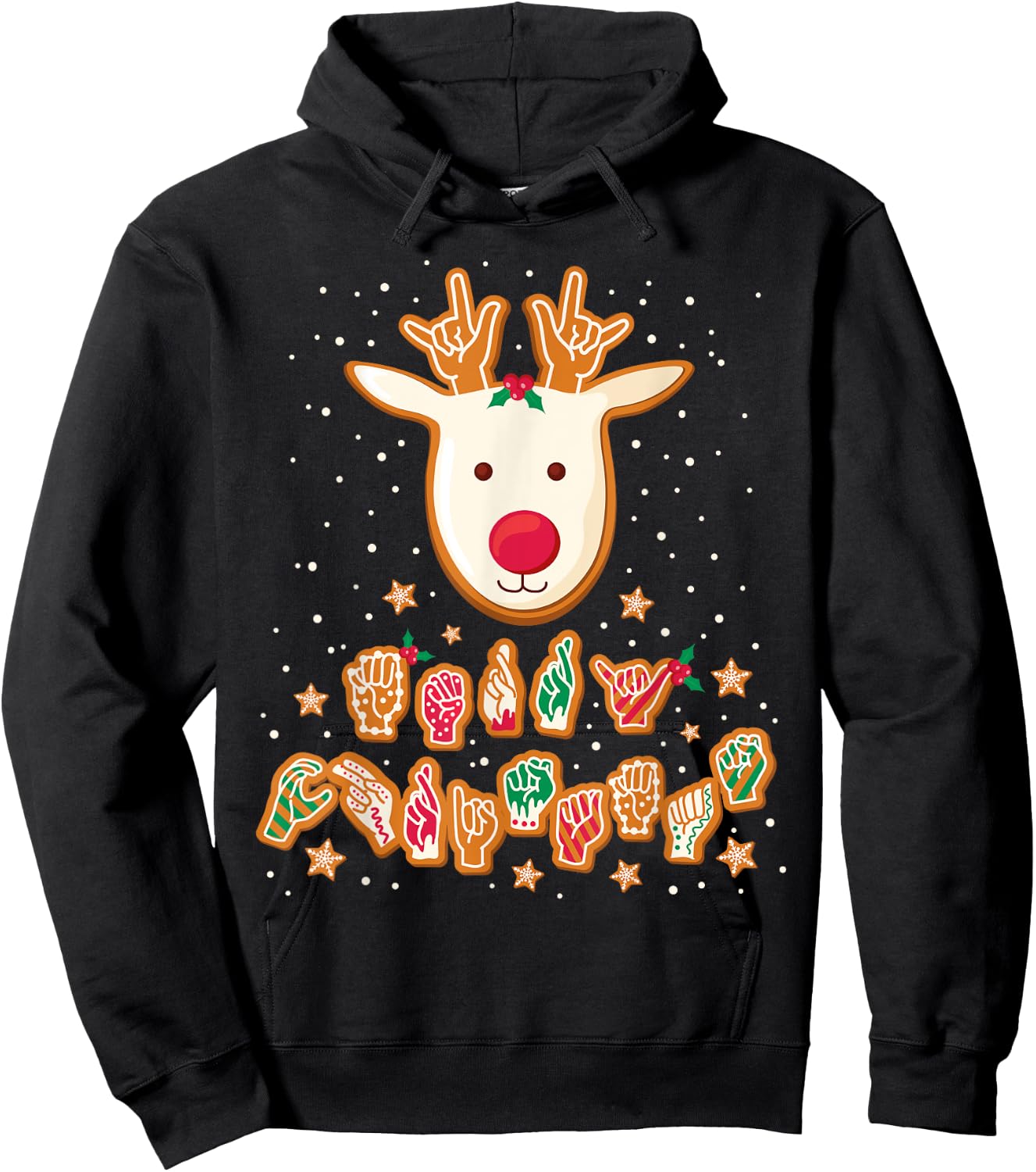 ASL Christmas Reindeer American Sign Language Gingerbread Hoodie - Hoodie | Black