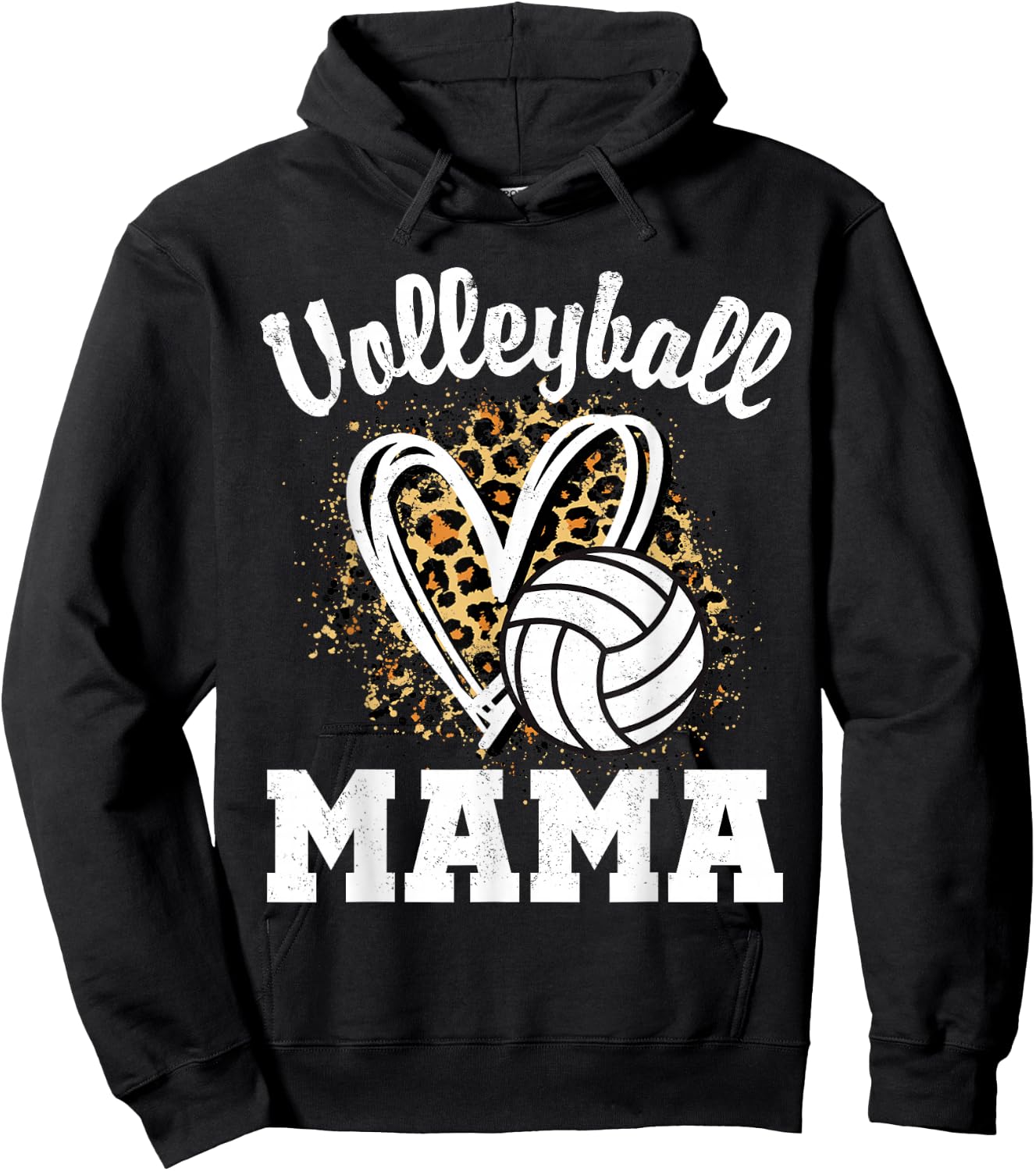 Volleyball Mama Leopard Heart Hoodie - Hoodie | Black