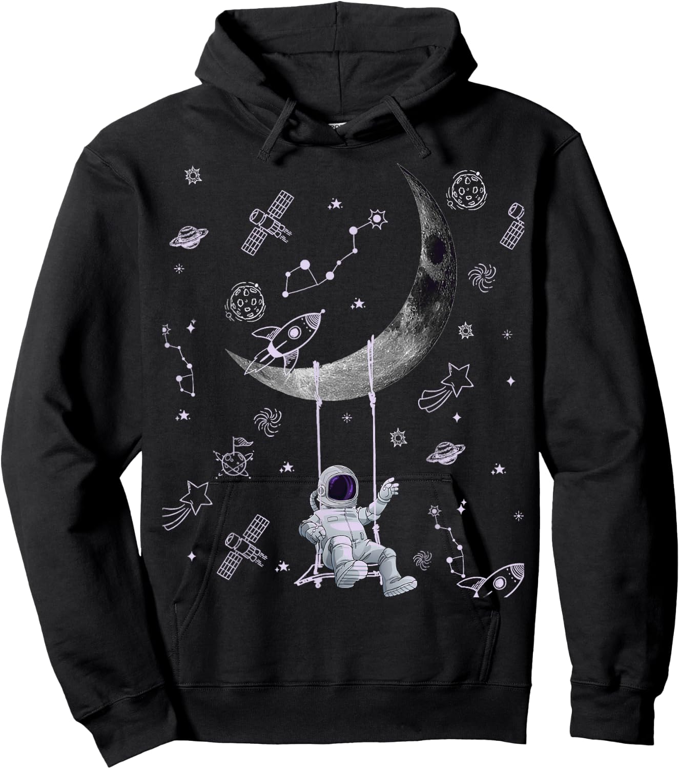 Funny Astronaut Purple Moon Swing NASA Space Science Teacher Hoodie - Hoodie | Black