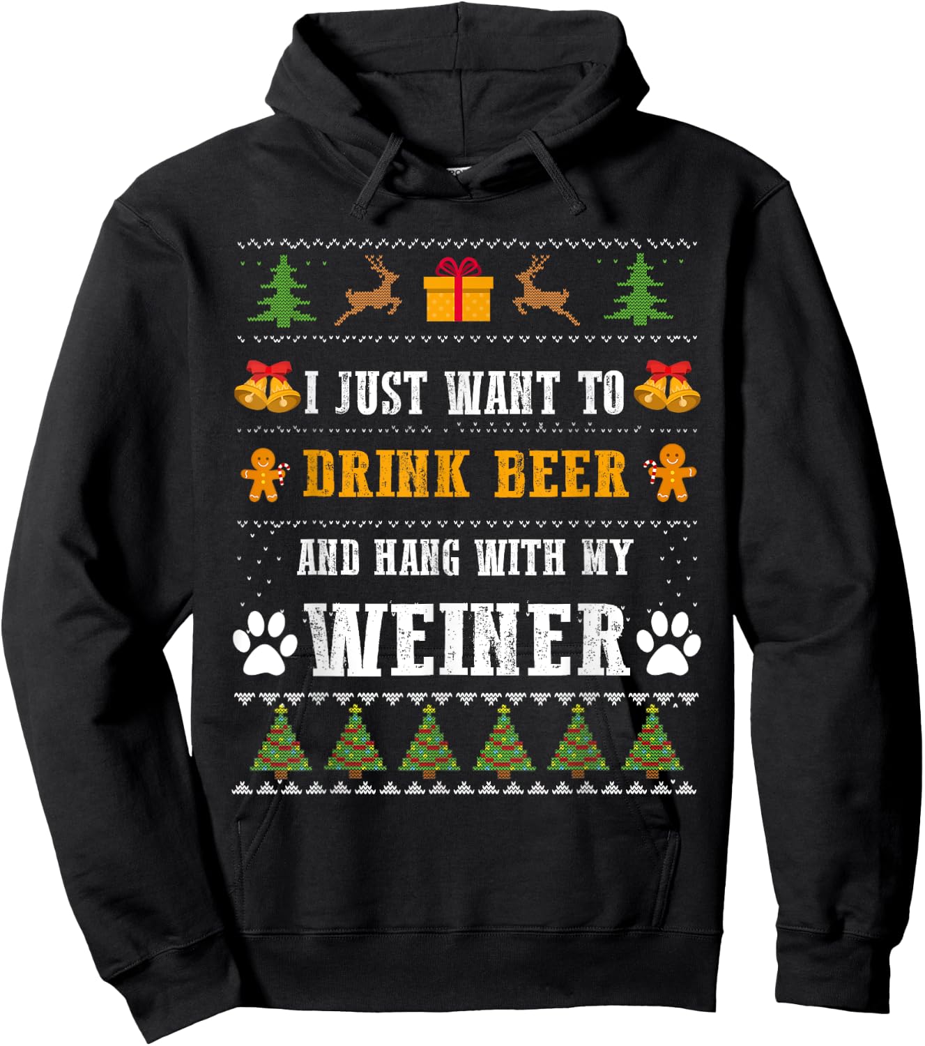 Drink Beer Funny Weiner Dachshund Dog Ugly Christmas Sweater Hoodie - Hoodie | Black