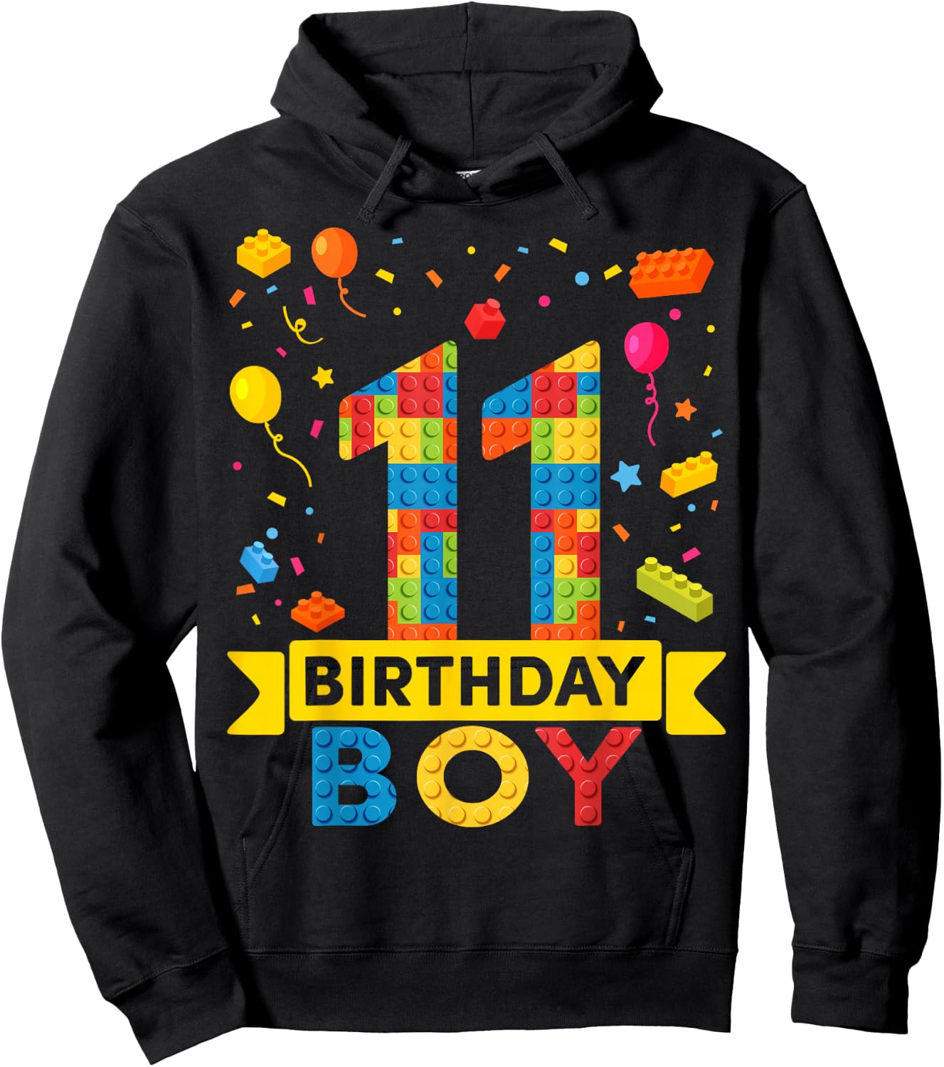 11 Year Old Building Blocks 11th Birthday Boy Hoodie - Hoodie | Black