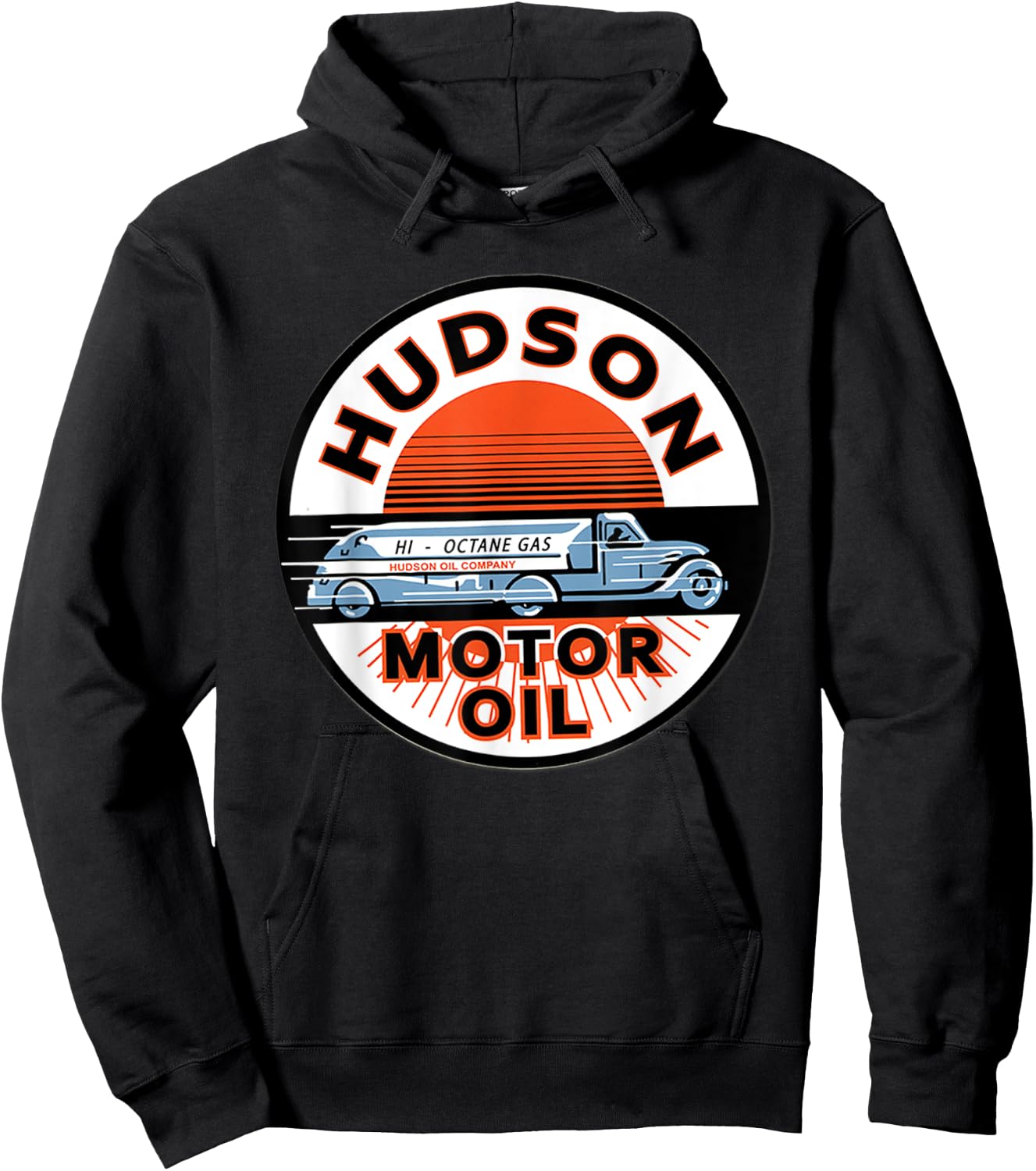 Retro Vintage Gas Station Hudson Motor Oil Car Bikes Garage Hoodie - Hoodie | Black