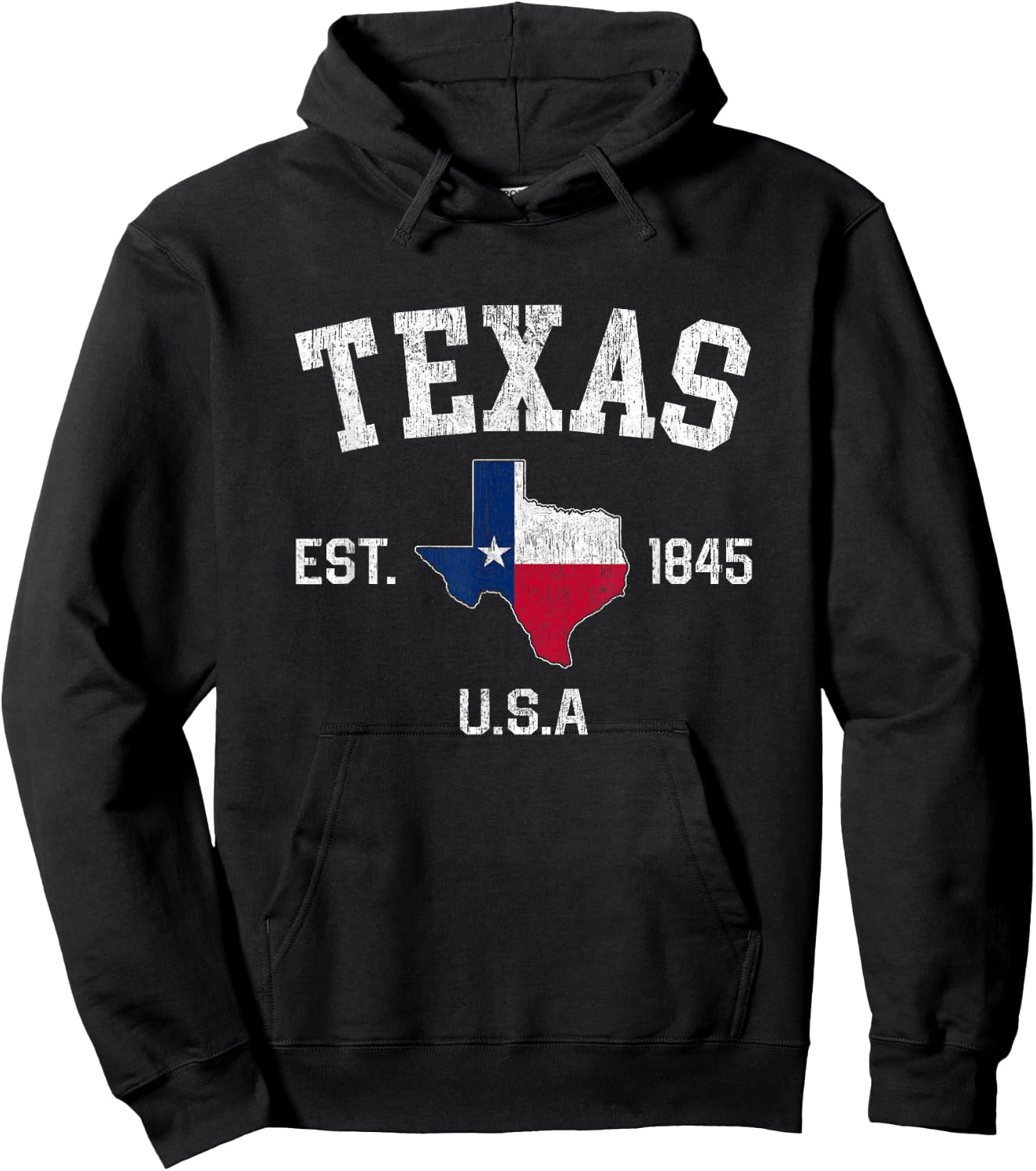 Vintage Texas Est 1845 Texas State Flag Map Texan Pride Hoodie - Hoodie | Black