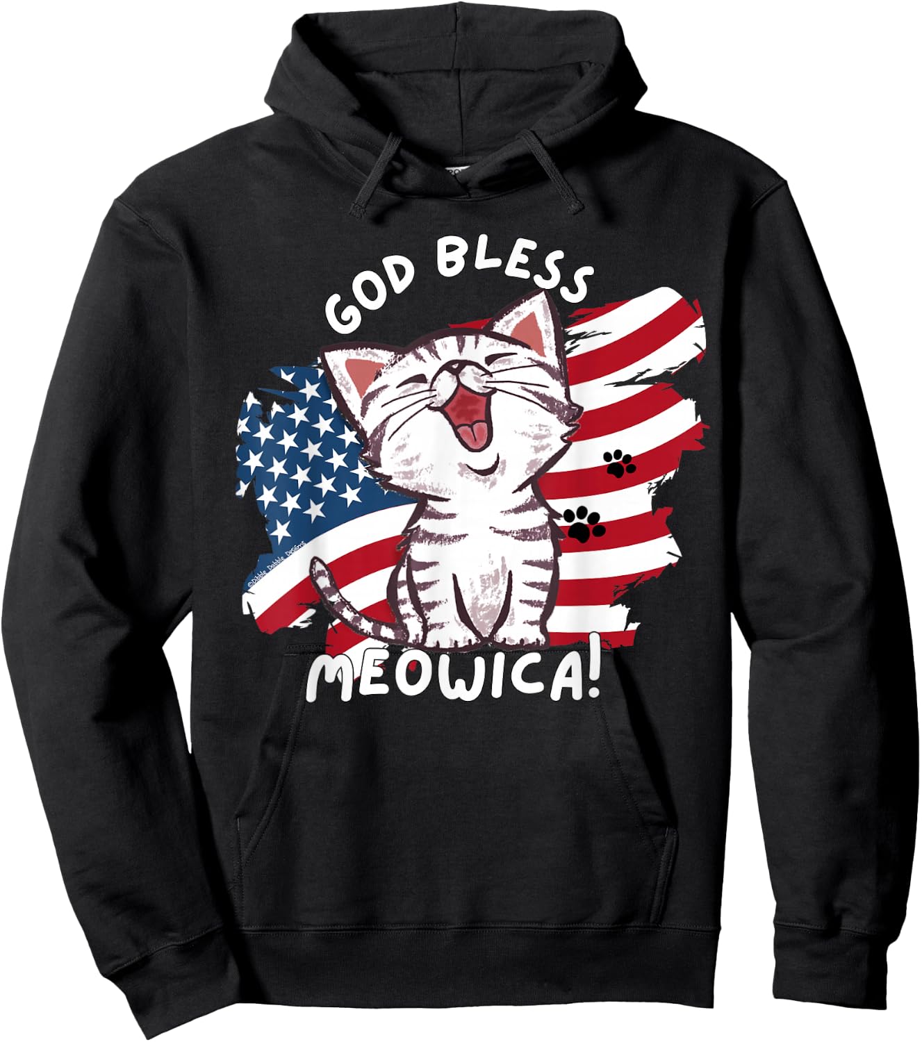 Funny Cat Lovers God Bless Meowica Patriotic 4th of July Hoodie - Hoodie | Black