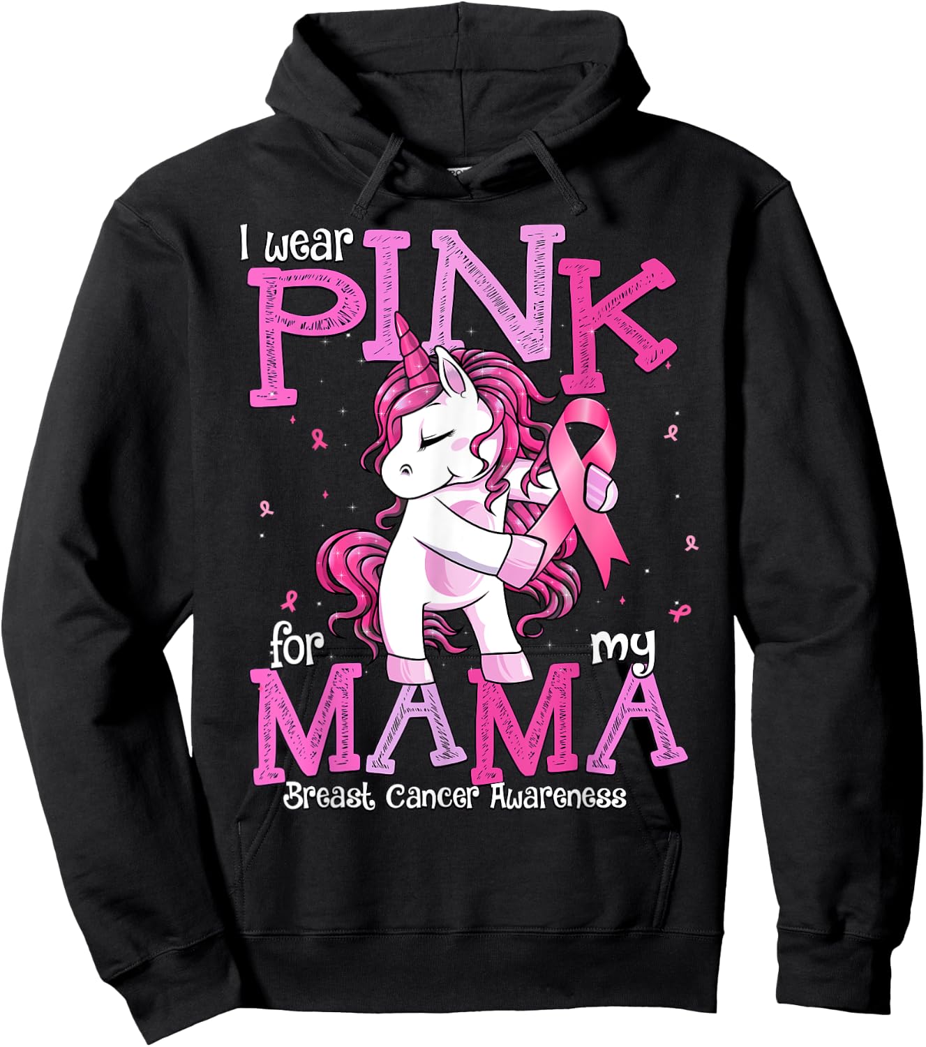 I Wear Pink For My Mama Shirt Breast Cancer Awareness Hoodie - Hoodie | Black