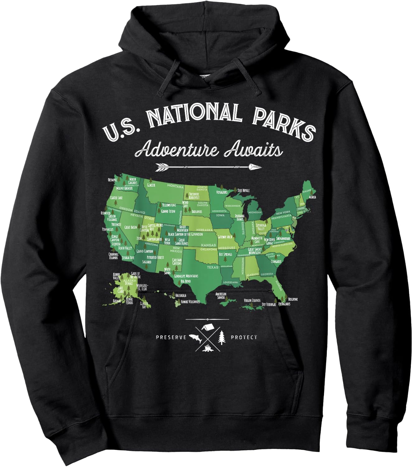 63 National Parks Map US Park Retro Vintage Camping Hiking Hoodie - Hoodie | Black