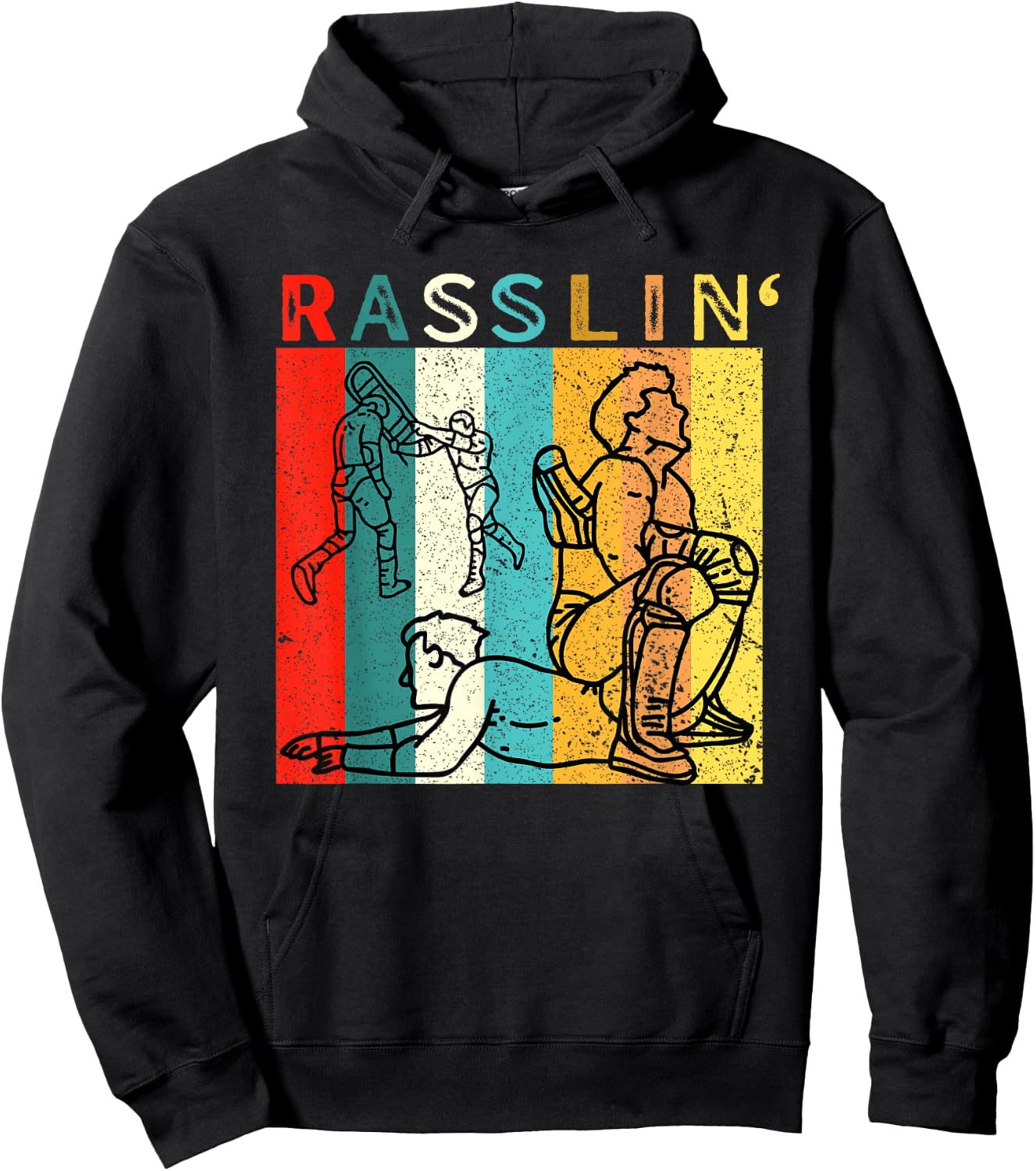 Retro Vintage Rasslin' Pro Wrestling Fan Hoodie - Hoodie | Black