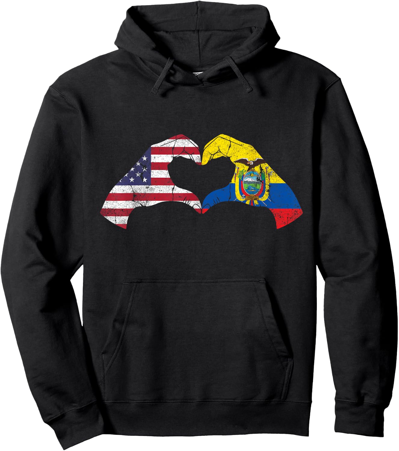 USA Ecuador Hand Flag Heart Ecuadorian Americans Love Hoodie - Hoodie | Black