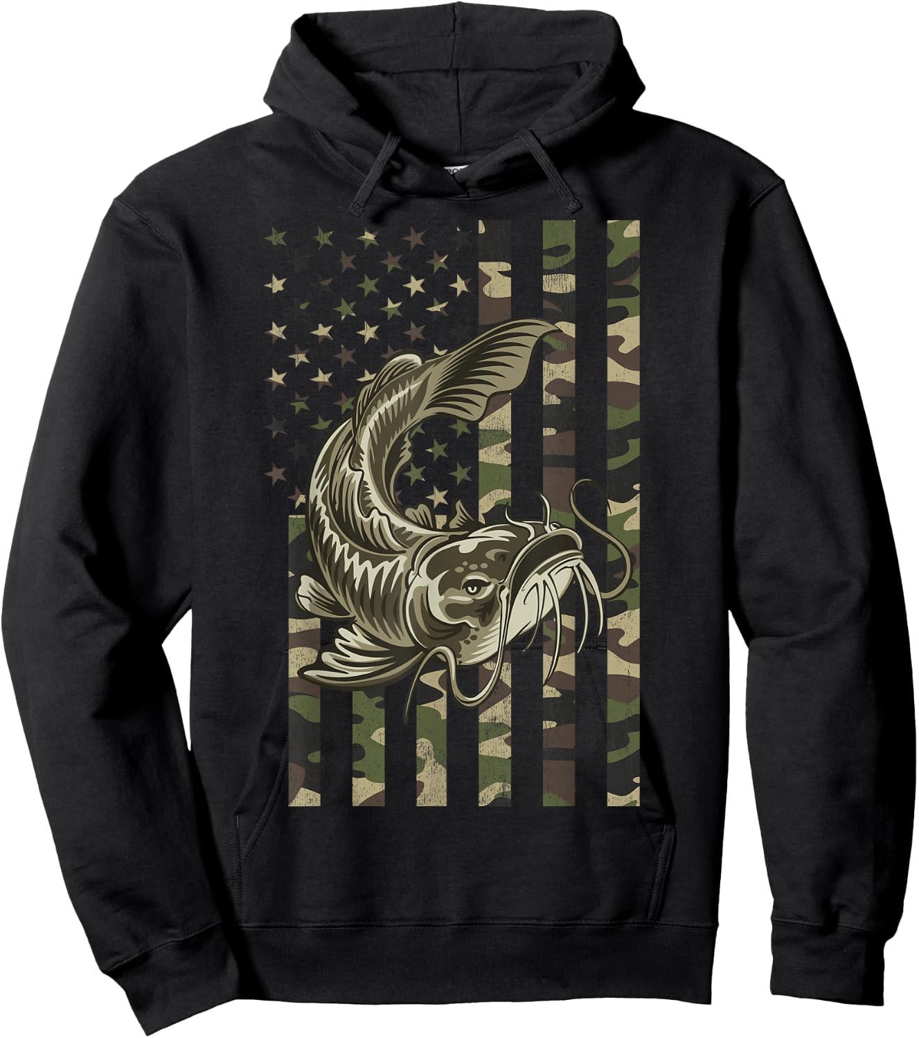 Catfishing, Camo American Flag with Catfish Hoodie - Hoodie | Black