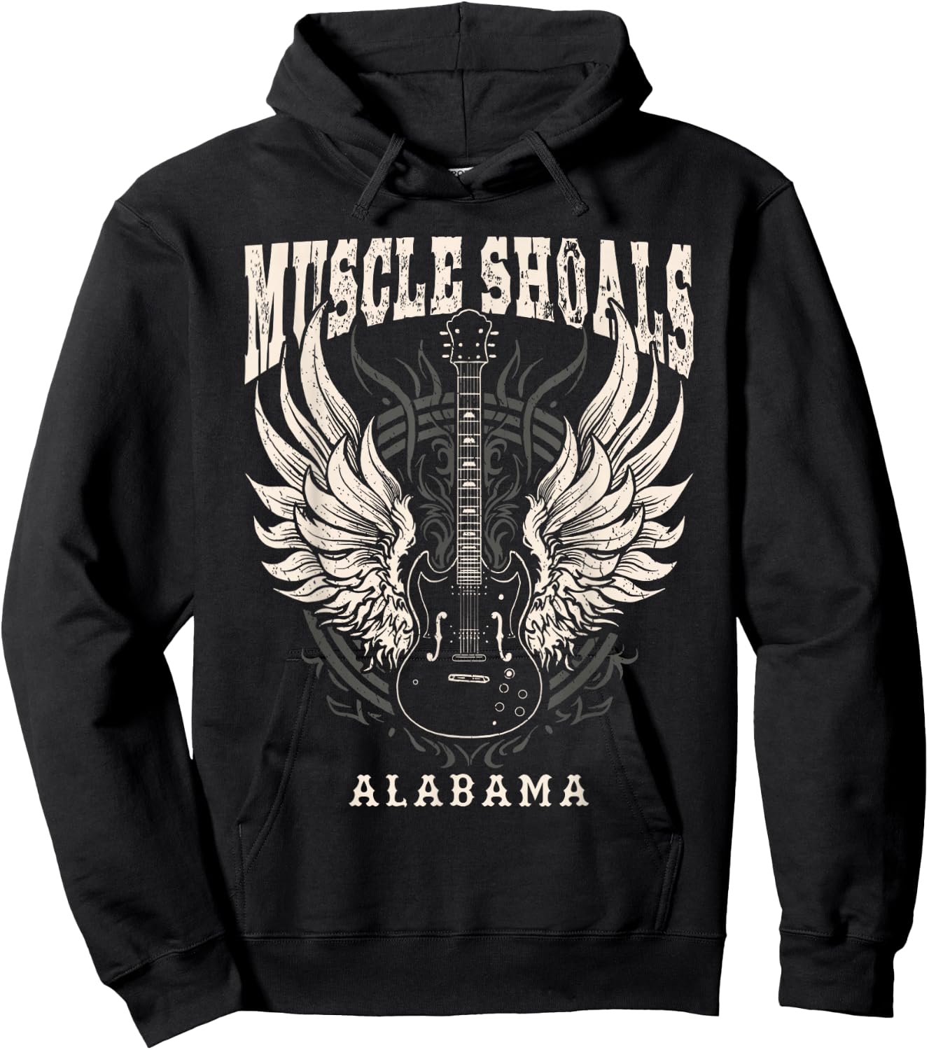 Muscle Shoals Alabama Vintage Guitar Wings Hoodie - Hoodie | Black