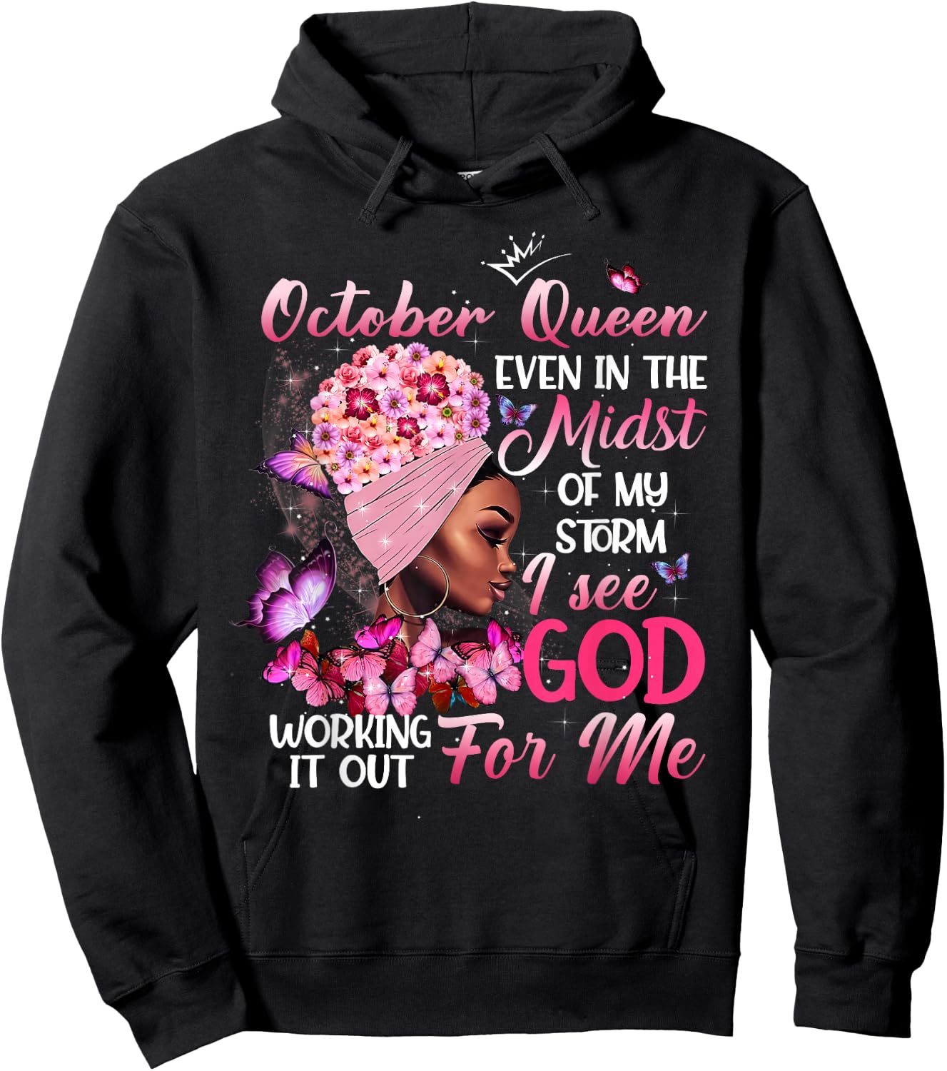 October Queen Melanin Girl Happy Birthday Black Queen Hoodie - Hoodie | Black