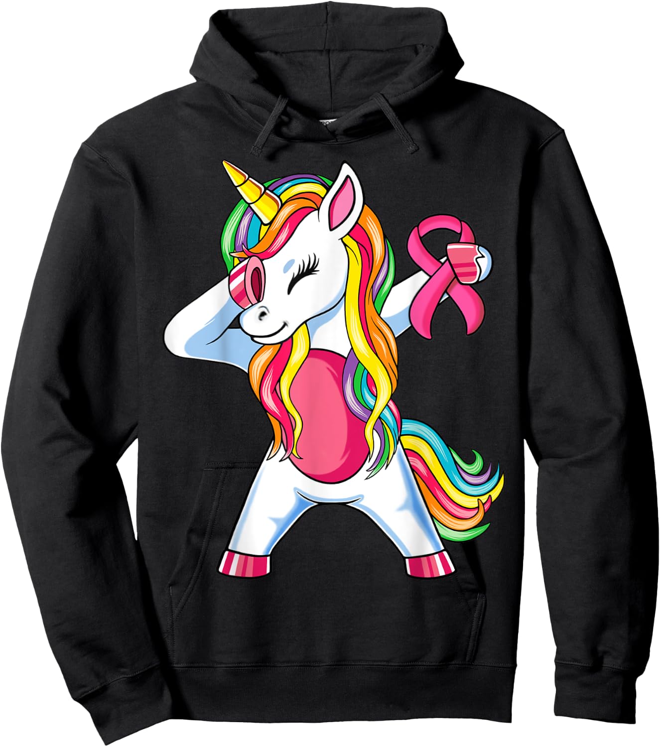 Pink Ribbon Unicorn Breast Cancer Awareness for Girls Kids Hoodie - Hoodie | Black