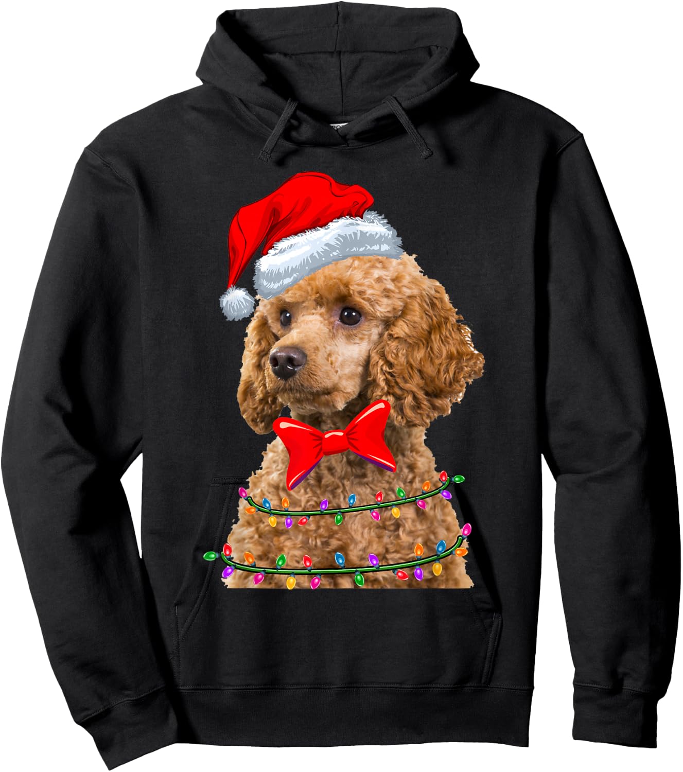 Christmas Lights Poodle Wearing Xmas Hat - Cute Dog Lover Hoodie - Hoodie | Black