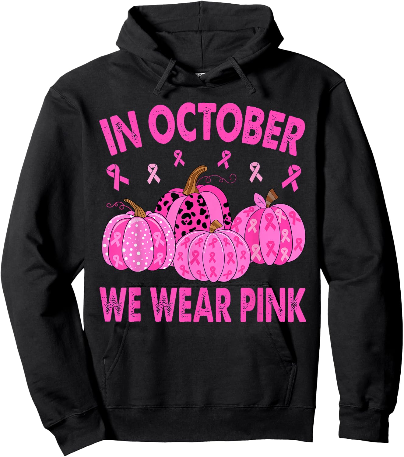 In October We Wear Pink Breast Cancer Halloween Pumpkin Hoodie - Hoodie | Black