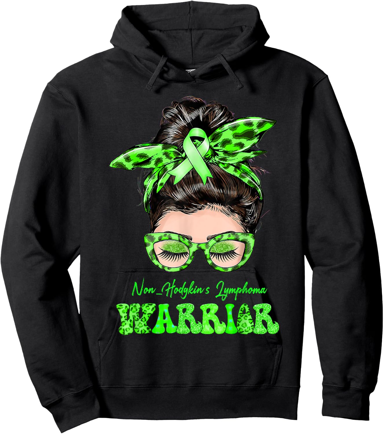 Non-Hodgkin's Lymphoma Warrior Messy Bun Hoodie - Hoodie | Black